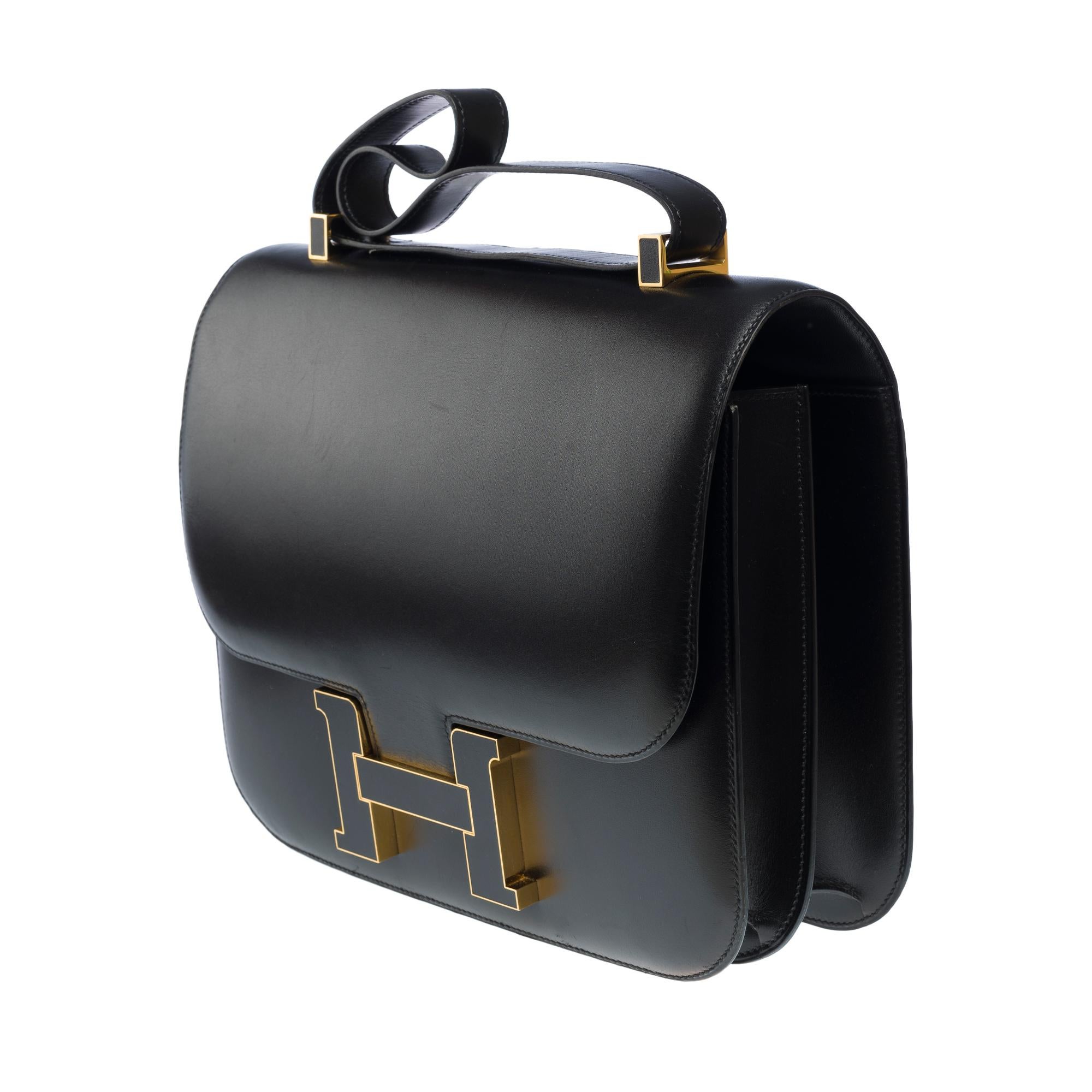  Seltene Hermès Constance Cartable Umhängetasche in Black Box Kalbsleder , GHW im Angebot 1