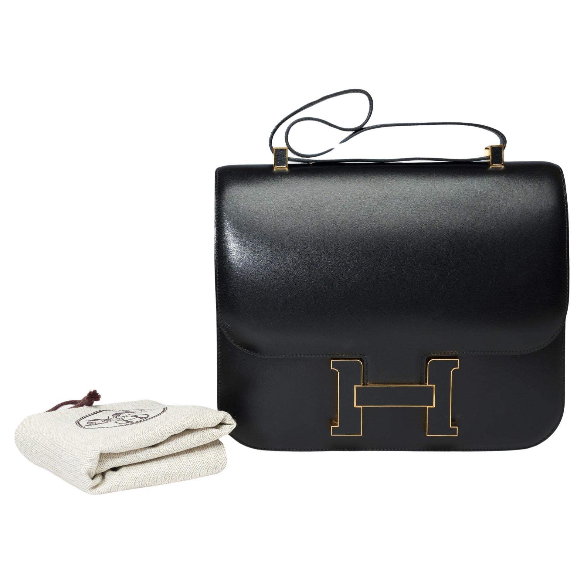  Rare Hermès Constance Cartable shoulder bag in Black Box Calf leather , GHW For Sale
