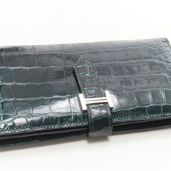 rare HERMES dark emerald green Vert Fonce scaled Bearn classic H long wallet