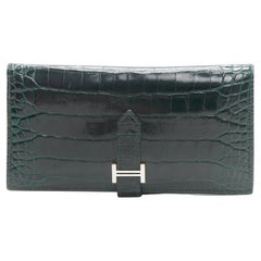 rare HERMES dark emerald green Vert Fonce scaled Bearn classic H long wallet