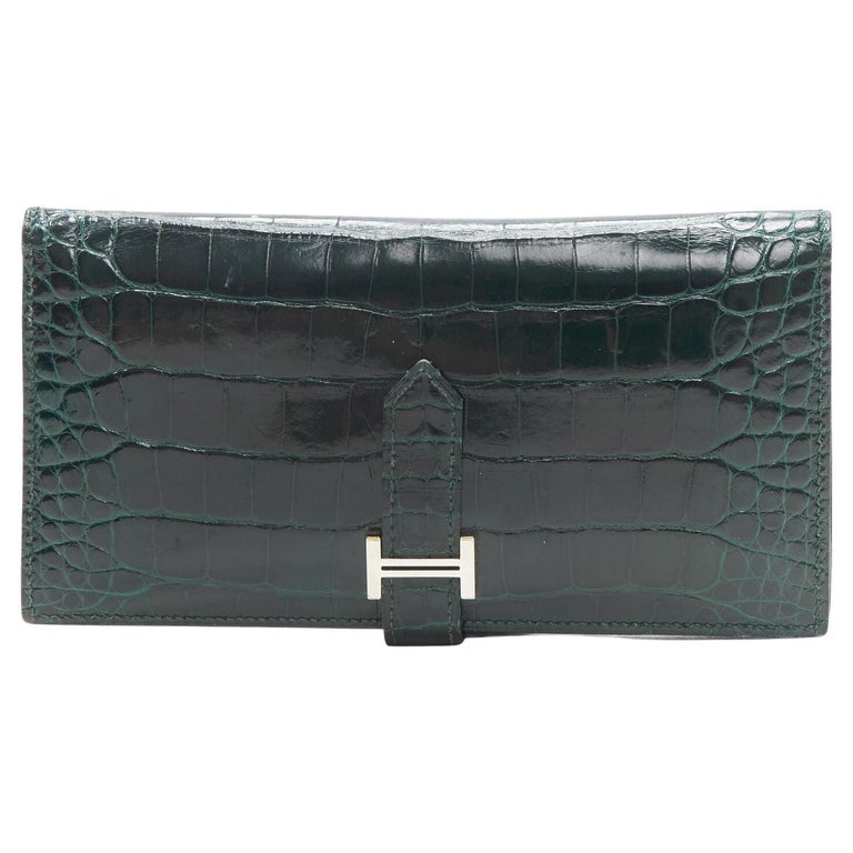 rare HERMES dark emerald green Vert Fonce scaled Bearn classic H long