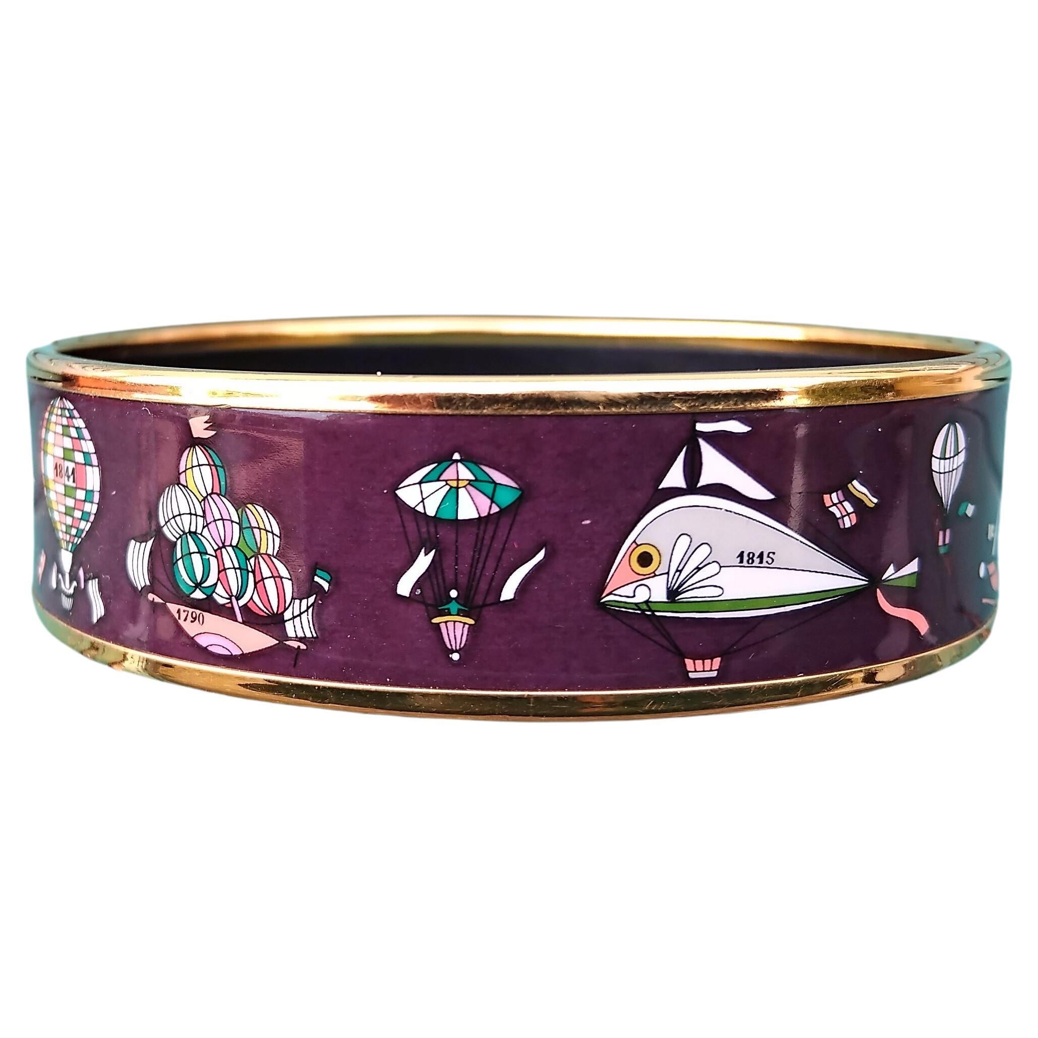 Women's Rare Hermès Enamel Bracelet Les Folies Du Ciel Purple Ghw Size 65 For Sale