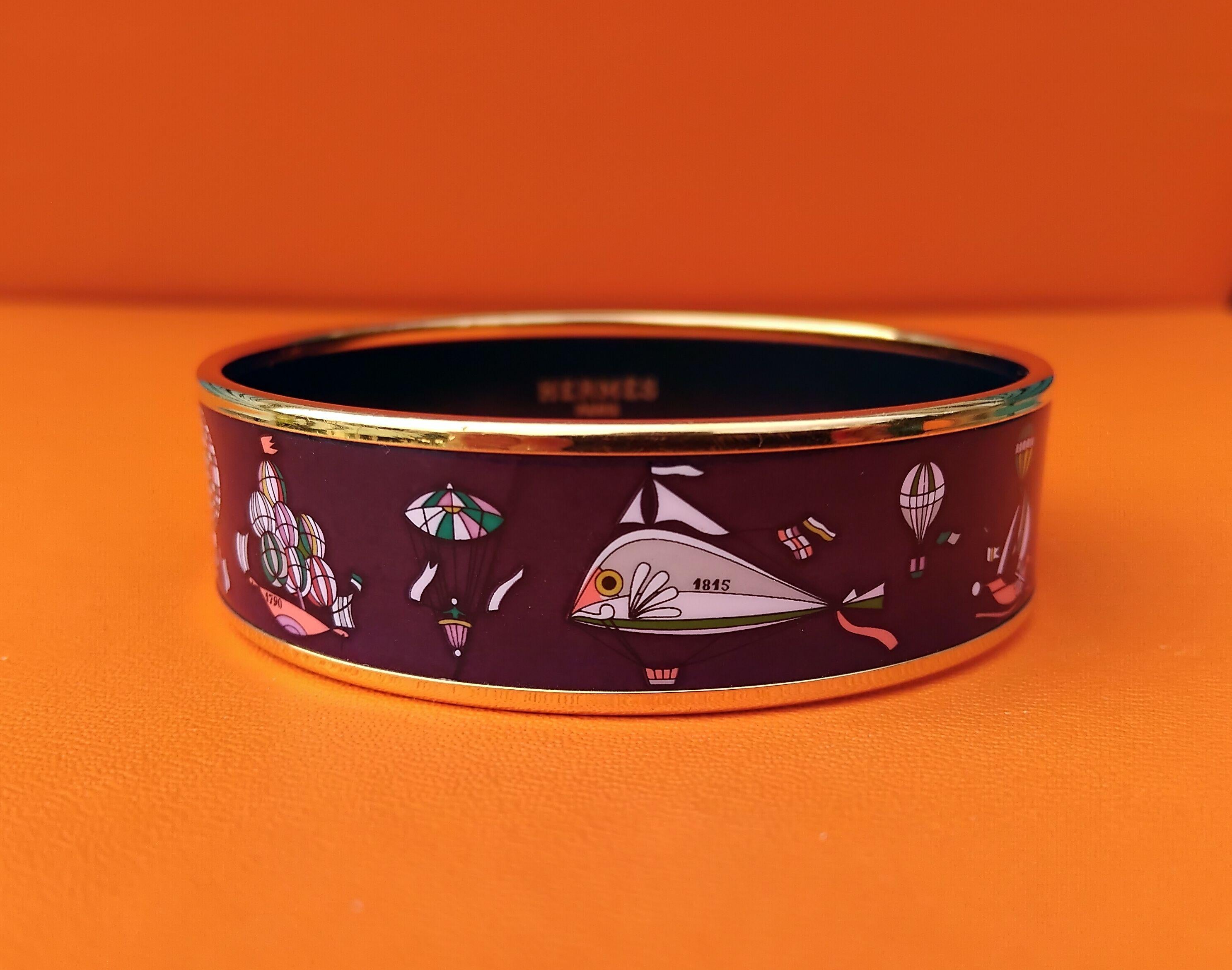 Rare bracelet en émail Hermès Les Folies Du Ciel Violet Ghw Taille 65 en vente 1