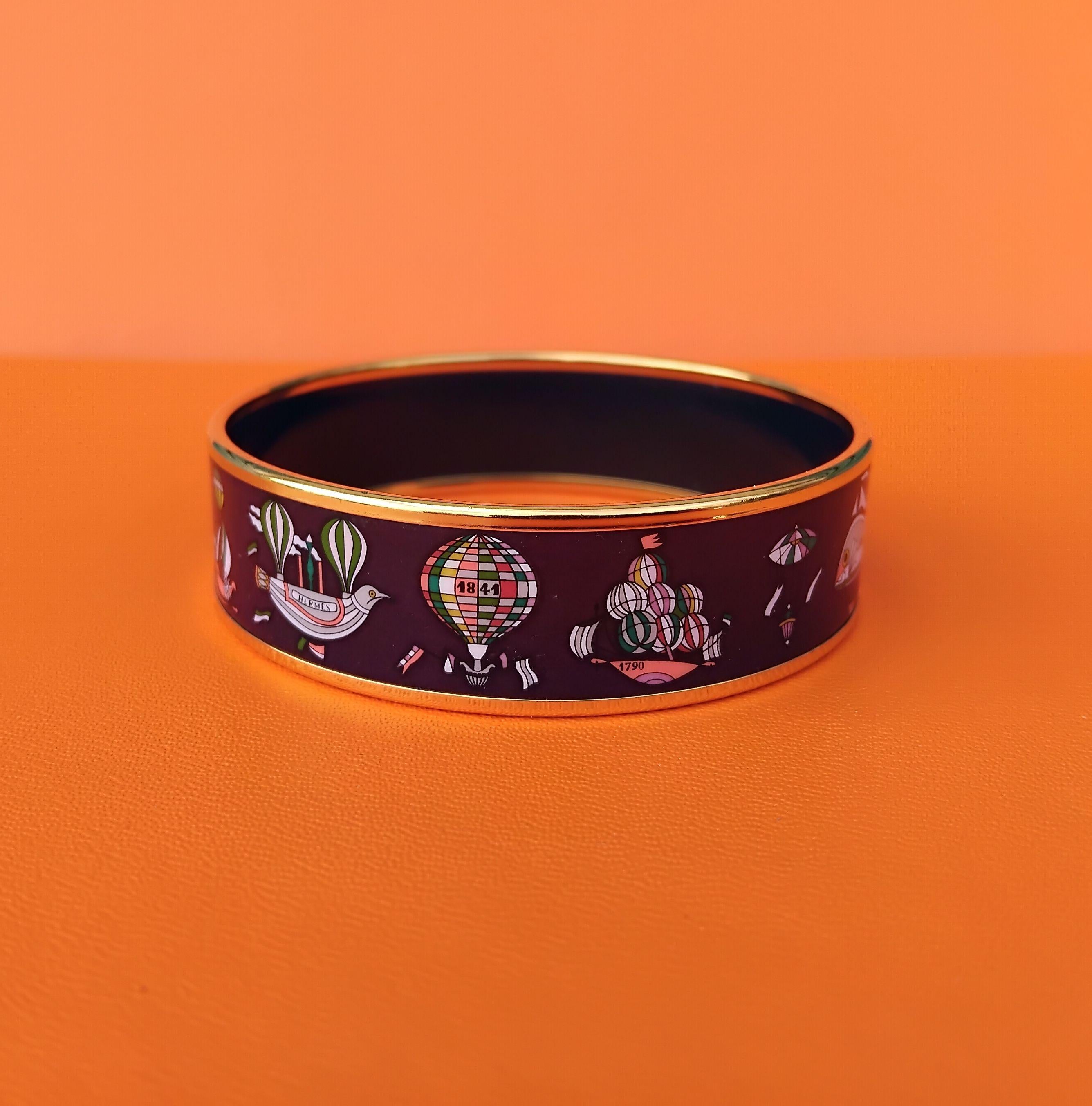 Rare bracelet en émail Hermès Les Folies Du Ciel Violet Ghw Taille 65 en vente 3