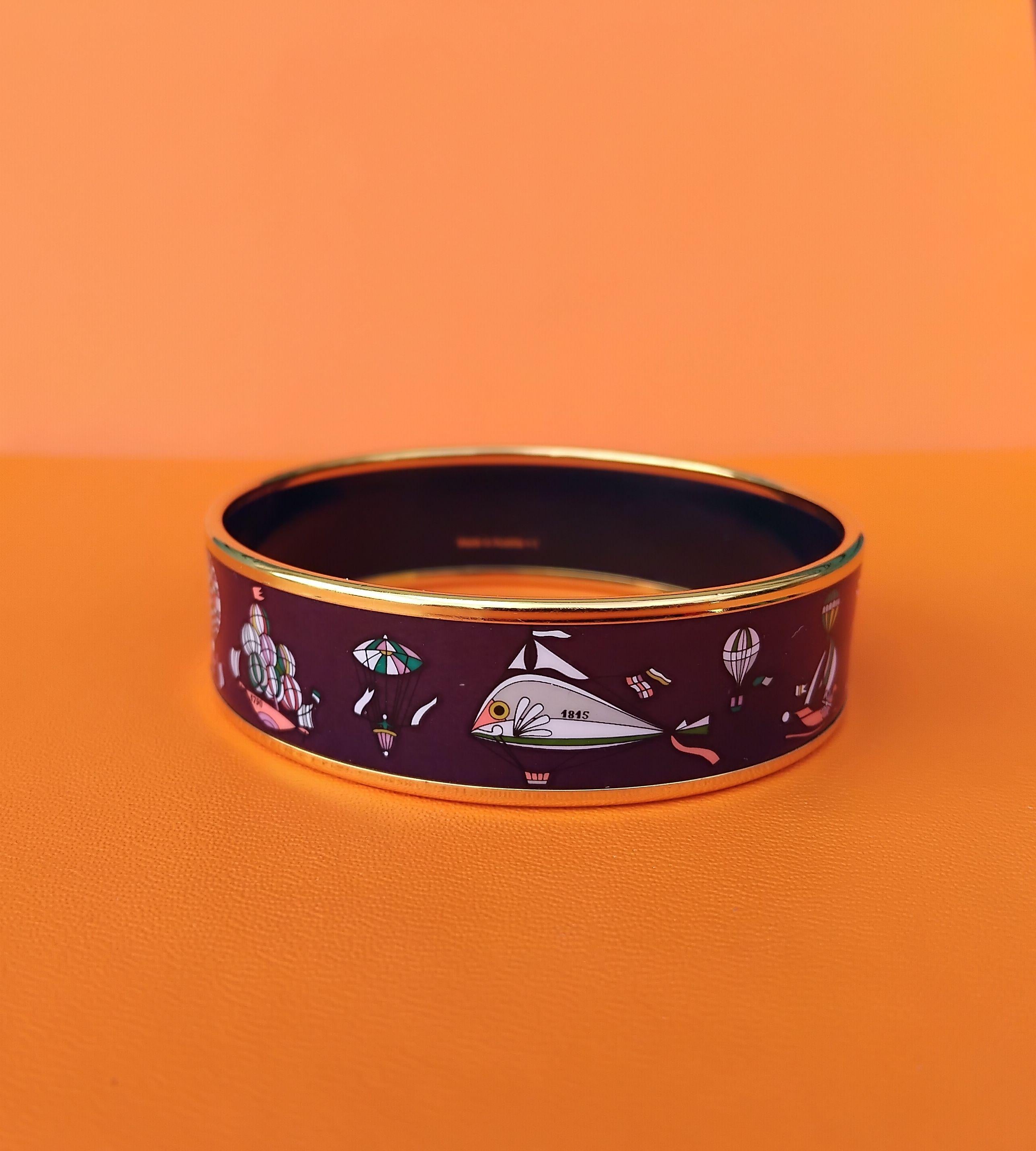 Rare bracelet en émail Hermès Les Folies Du Ciel Violet Ghw Taille 65 en vente 4