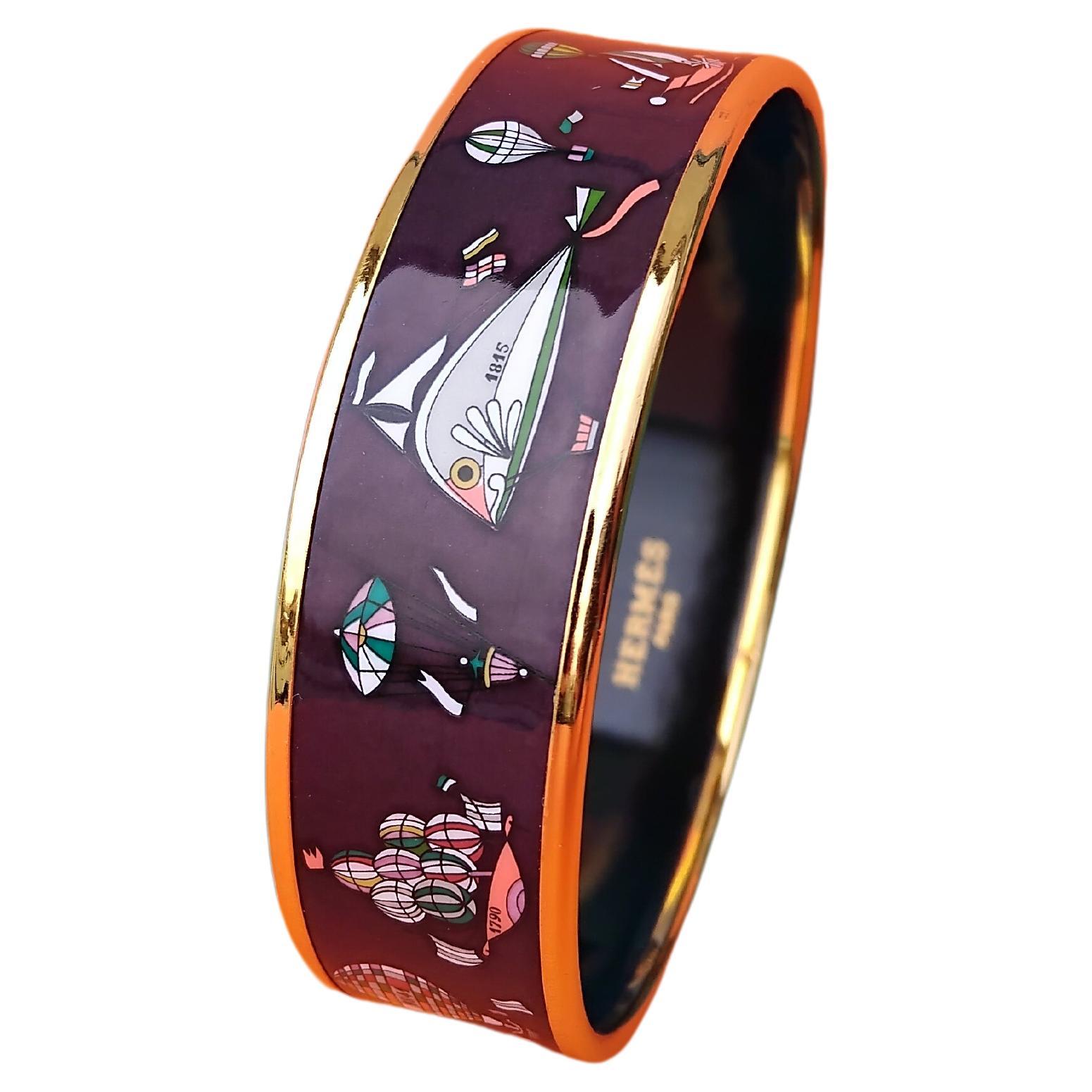 Rare bracelet en émail Hermès Les Folies Du Ciel Violet Ghw Taille 65 en vente