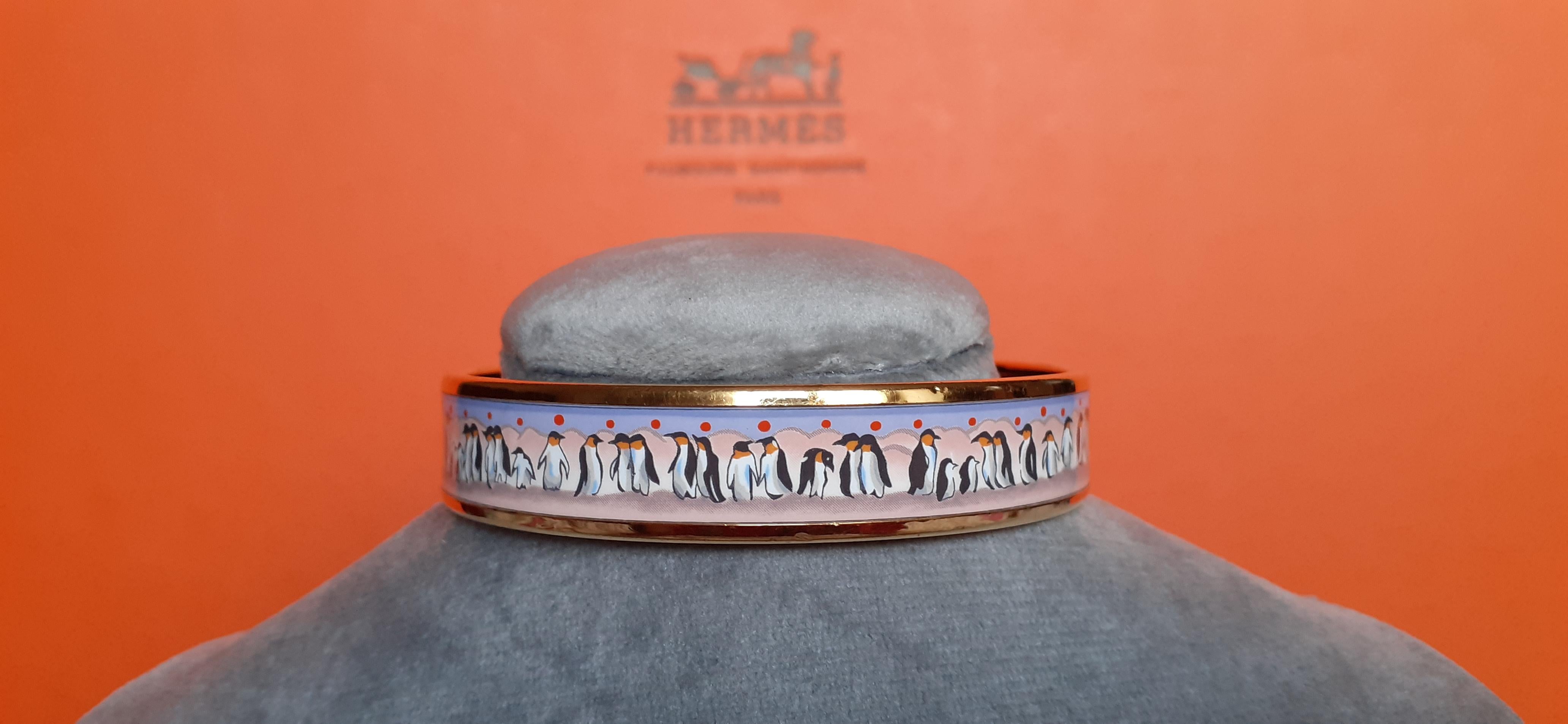 Rare Hermès Enamel Bracelet Penguins Narrow Pink GHW Size GM 70 1