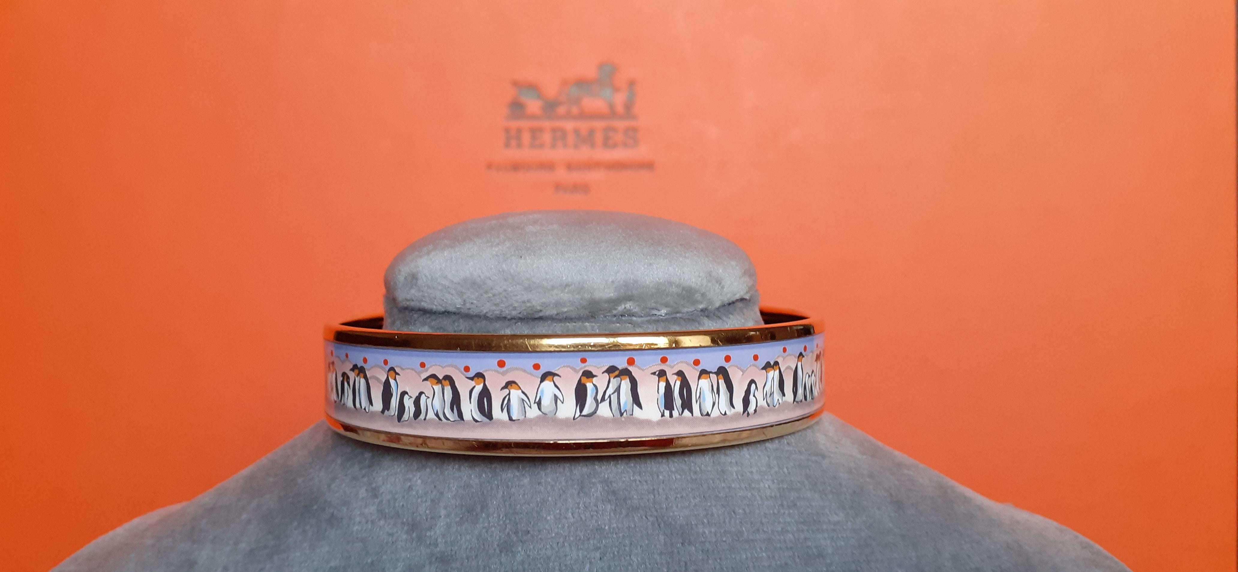 Rare Hermès Enamel Bracelet Penguins Narrow Pink GHW Size GM 70 2