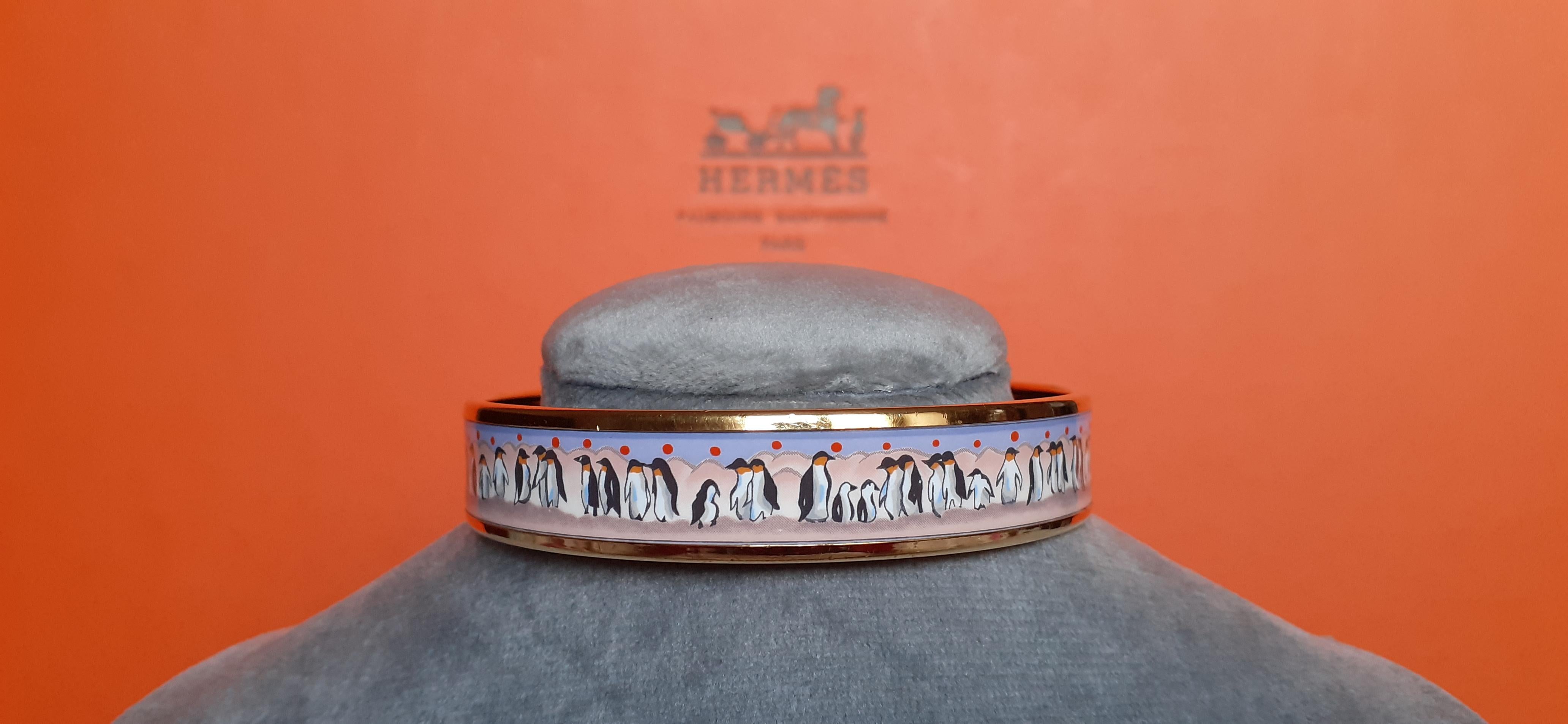 Rare Hermès Enamel Bracelet Penguins Narrow Pink GHW Size GM 70 3