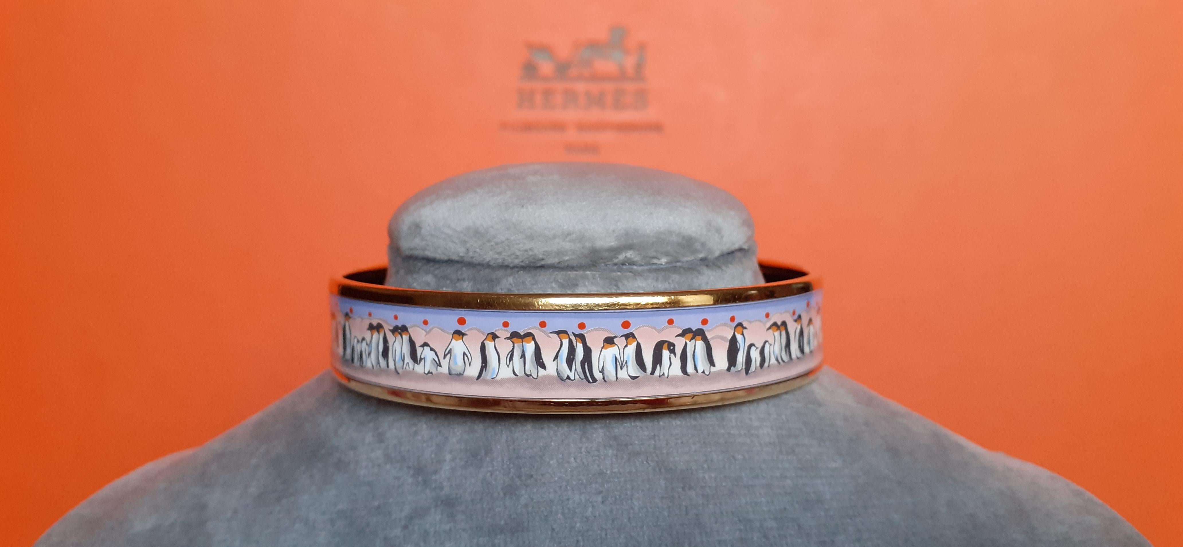 Rare Hermès Enamel Bracelet Penguins Narrow Pink GHW Size GM 70 4