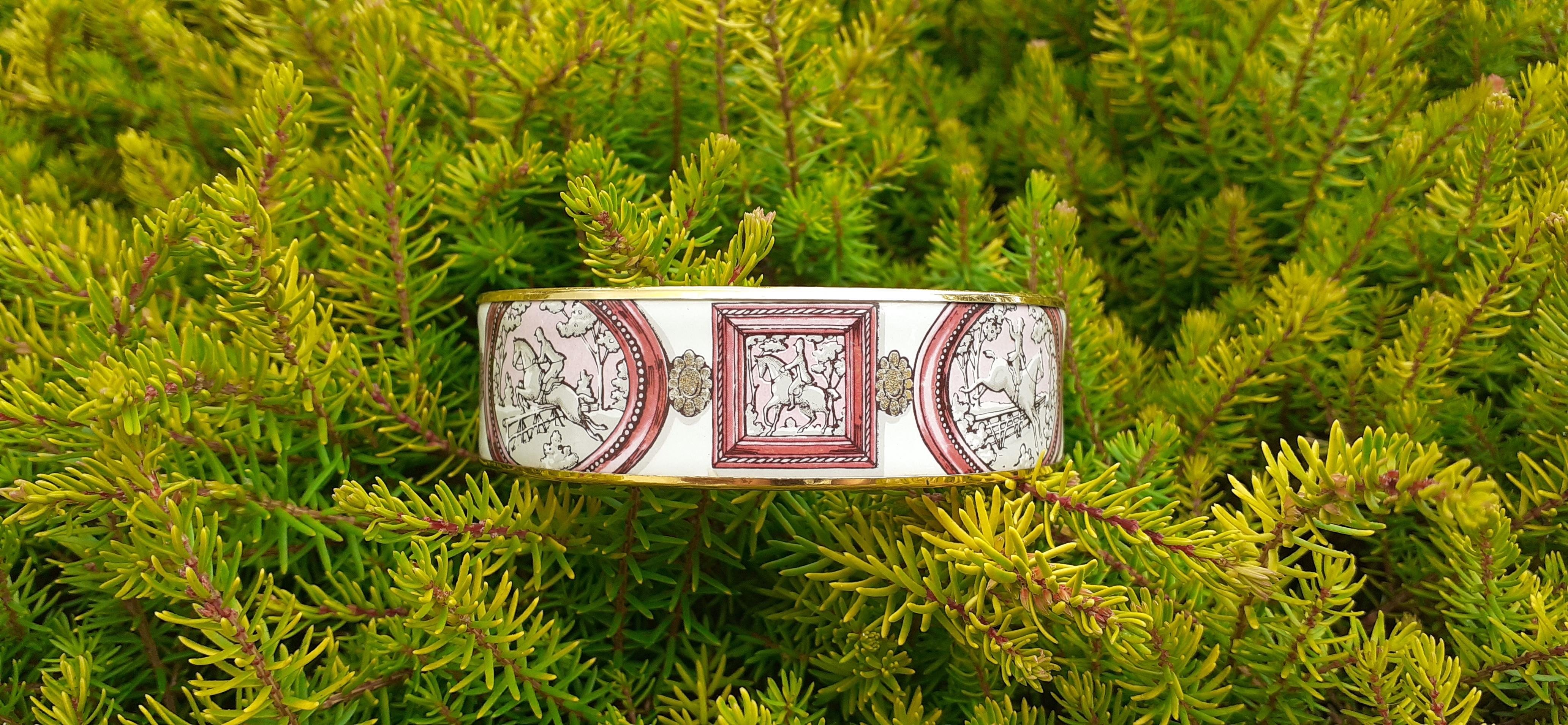 Rare bracelet Hermès en émail Wedgwood rose Taille GM 70 en vente 1