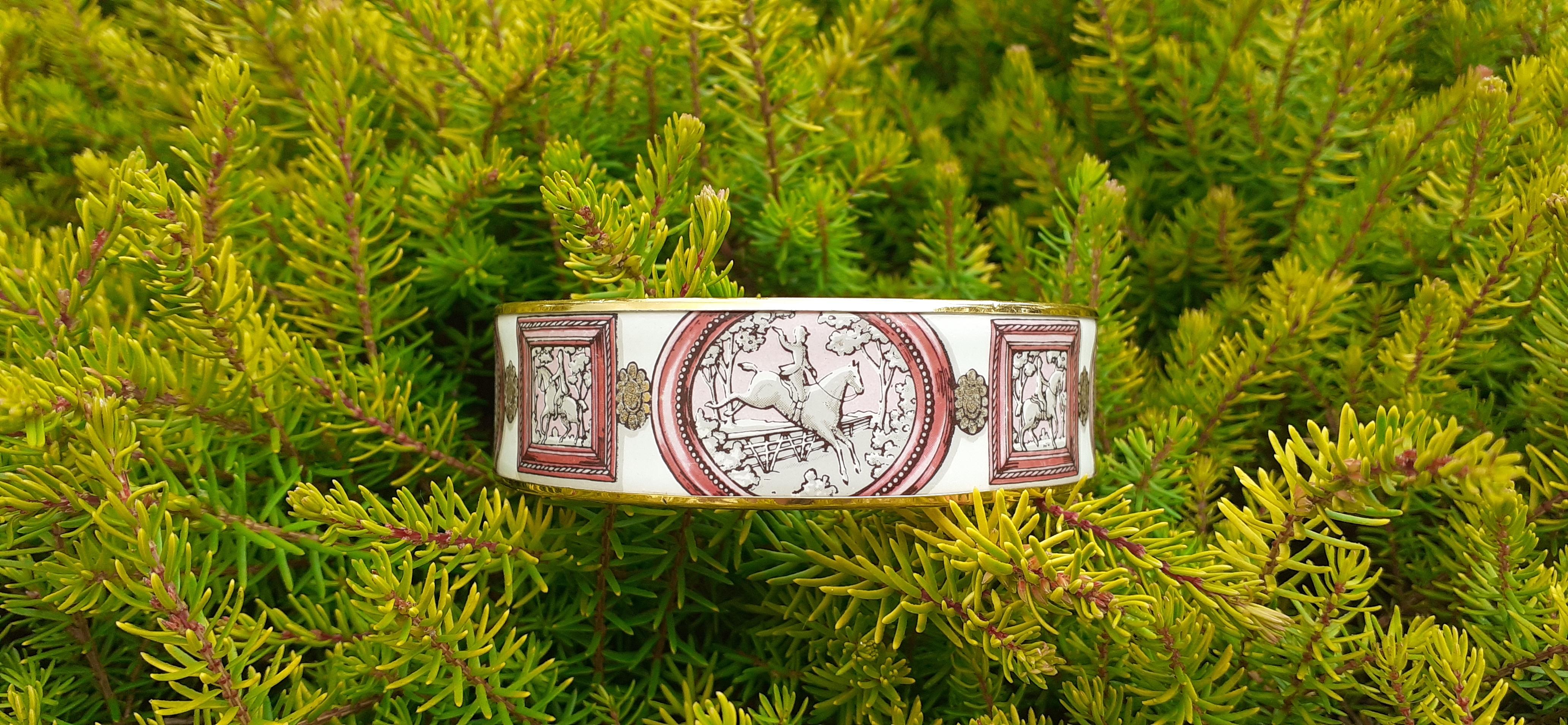 Rare bracelet Hermès en émail Wedgwood rose Taille GM 70 en vente 2