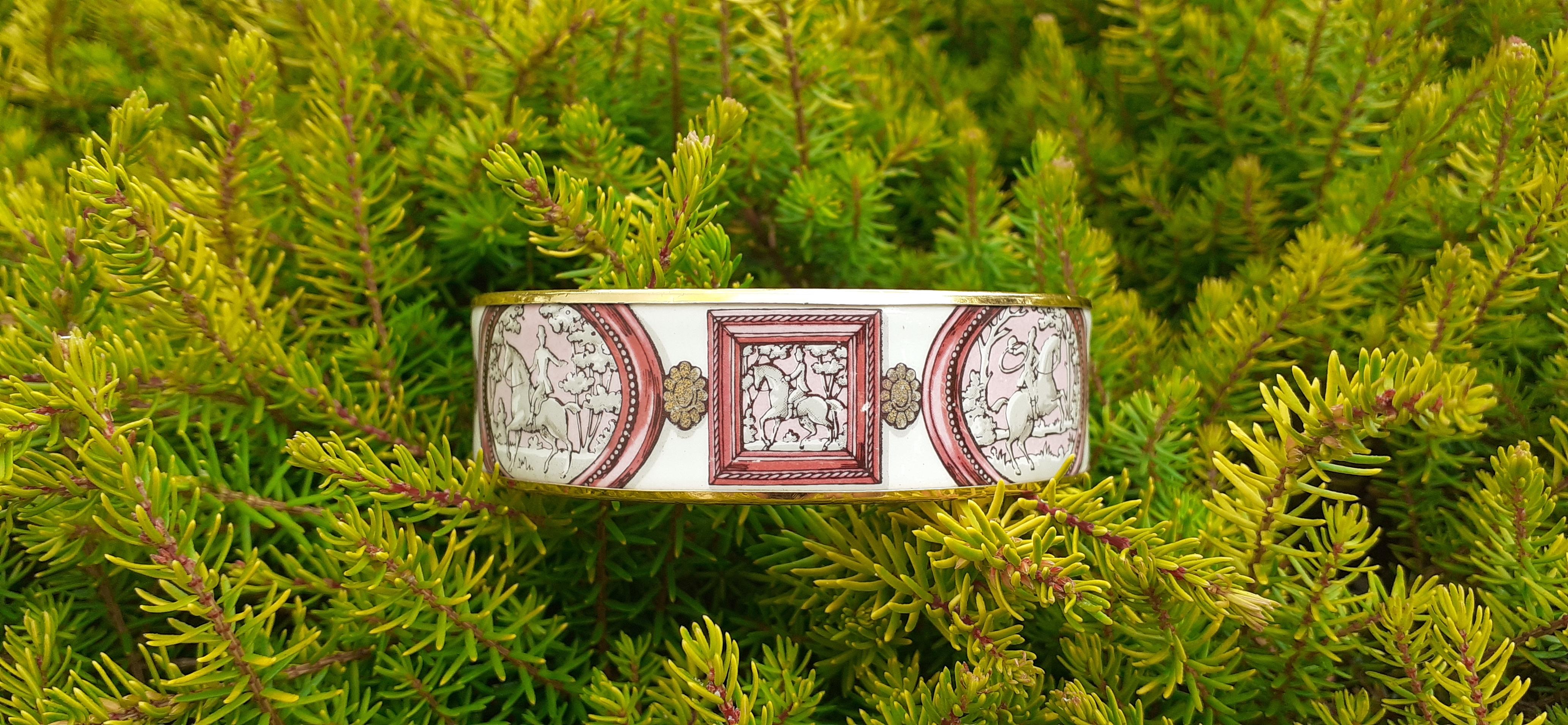 Rare bracelet Hermès en émail Wedgwood rose Taille GM 70 en vente 5