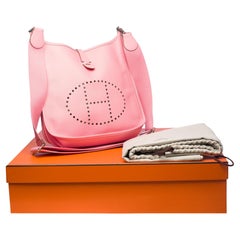 Rare sac à main Hermès Evelyne en cuir epsom rose confetti:: SHW