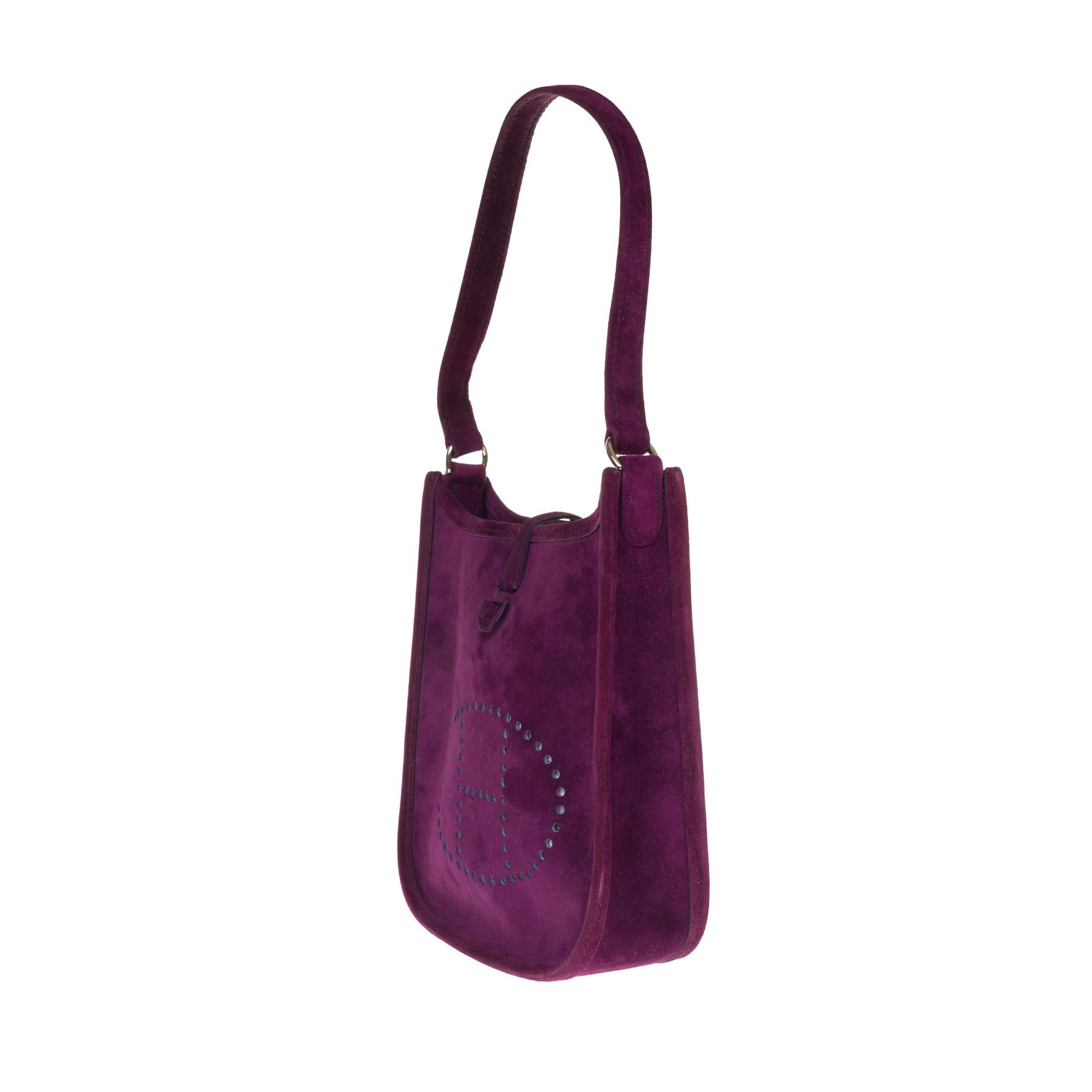 Purple Rare Hermès Evelyne TPM handbag in purple suede, new condition !