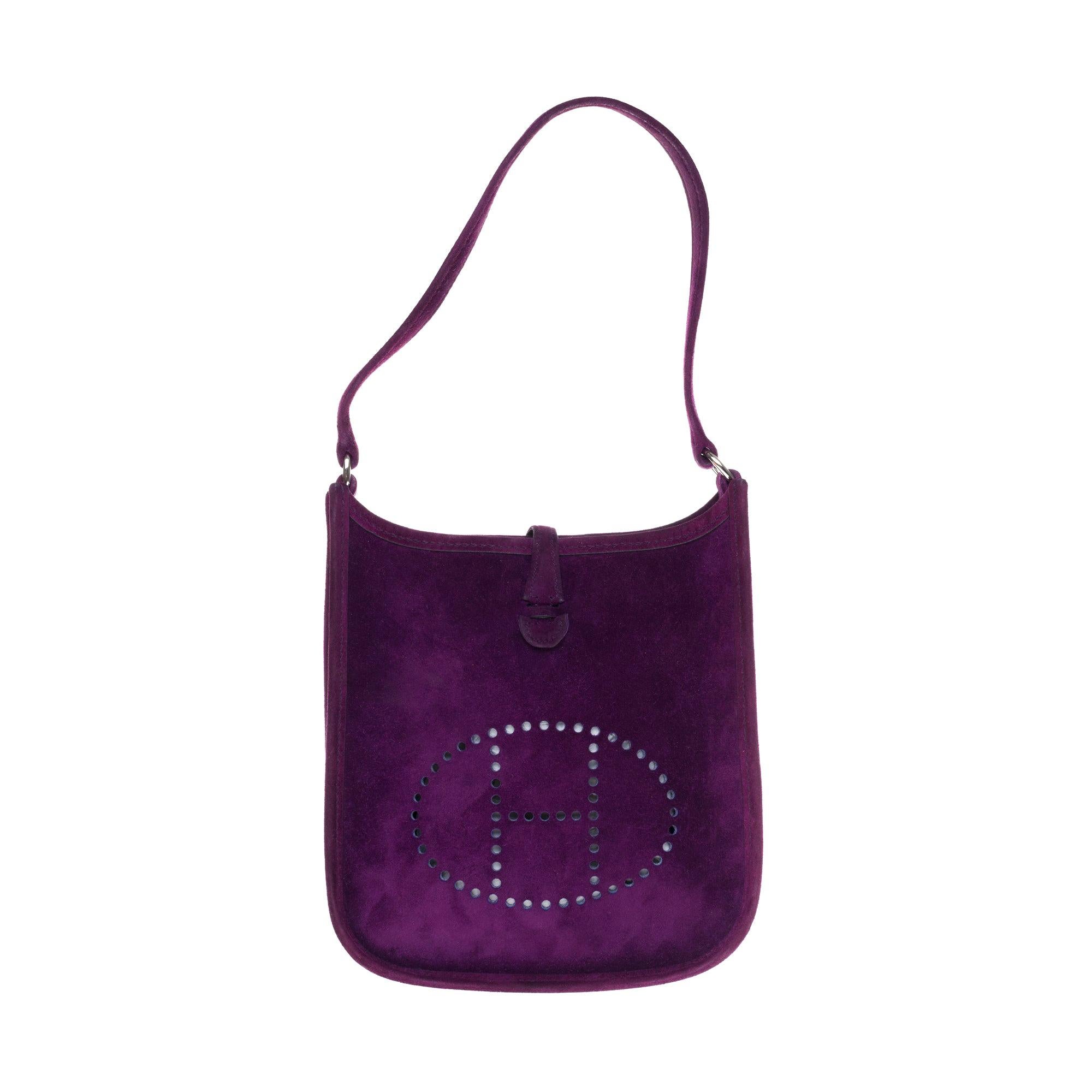 Rare Hermès Evelyne TPM handbag in purple suede, new condition !