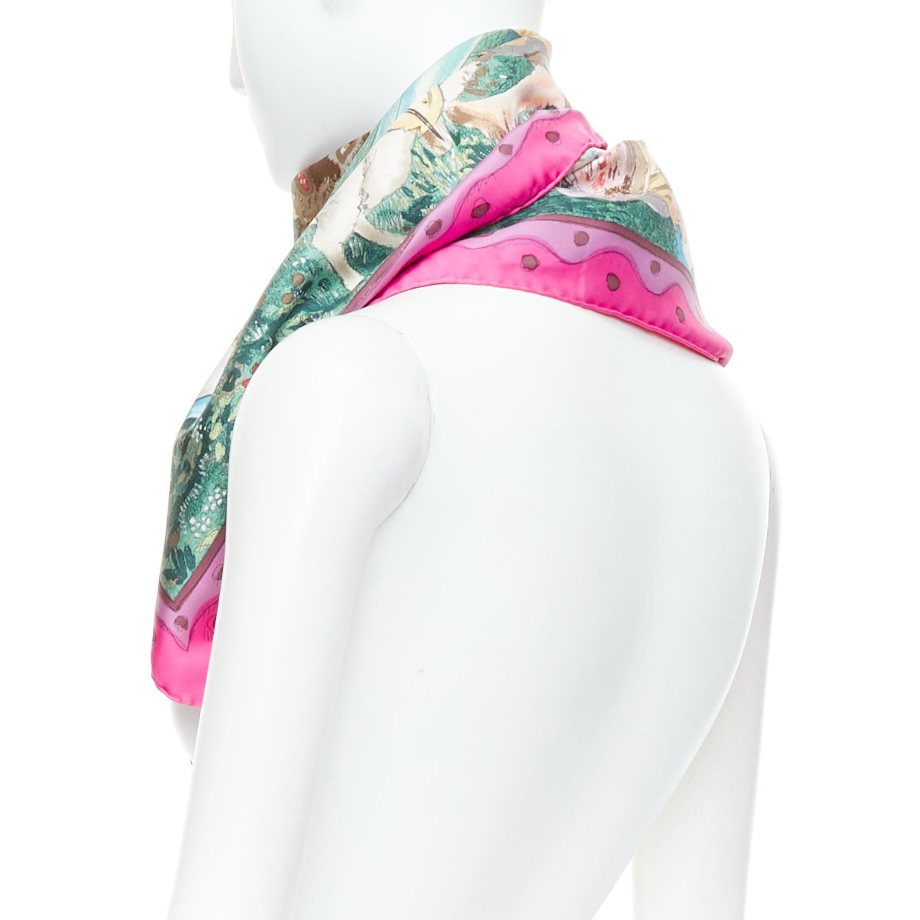 Seltener HERMES Fairytales Philippe Dauchez Carre Schal mit rosa Twill-Druck 90cm im Angebot 1