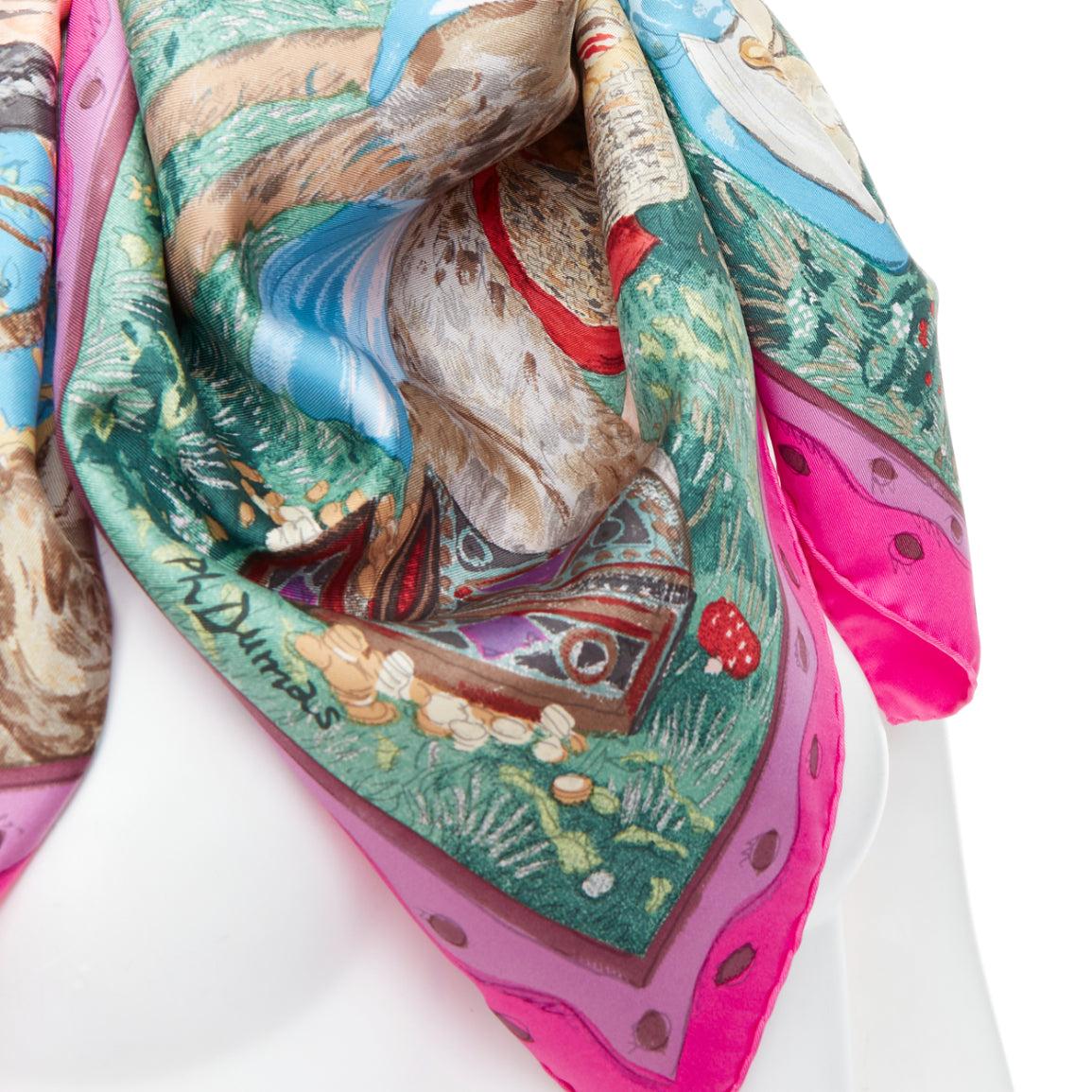 Seltener HERMES Fairytales Philippe Dauchez Carre Schal mit rosa Twill-Druck 90cm im Angebot 3