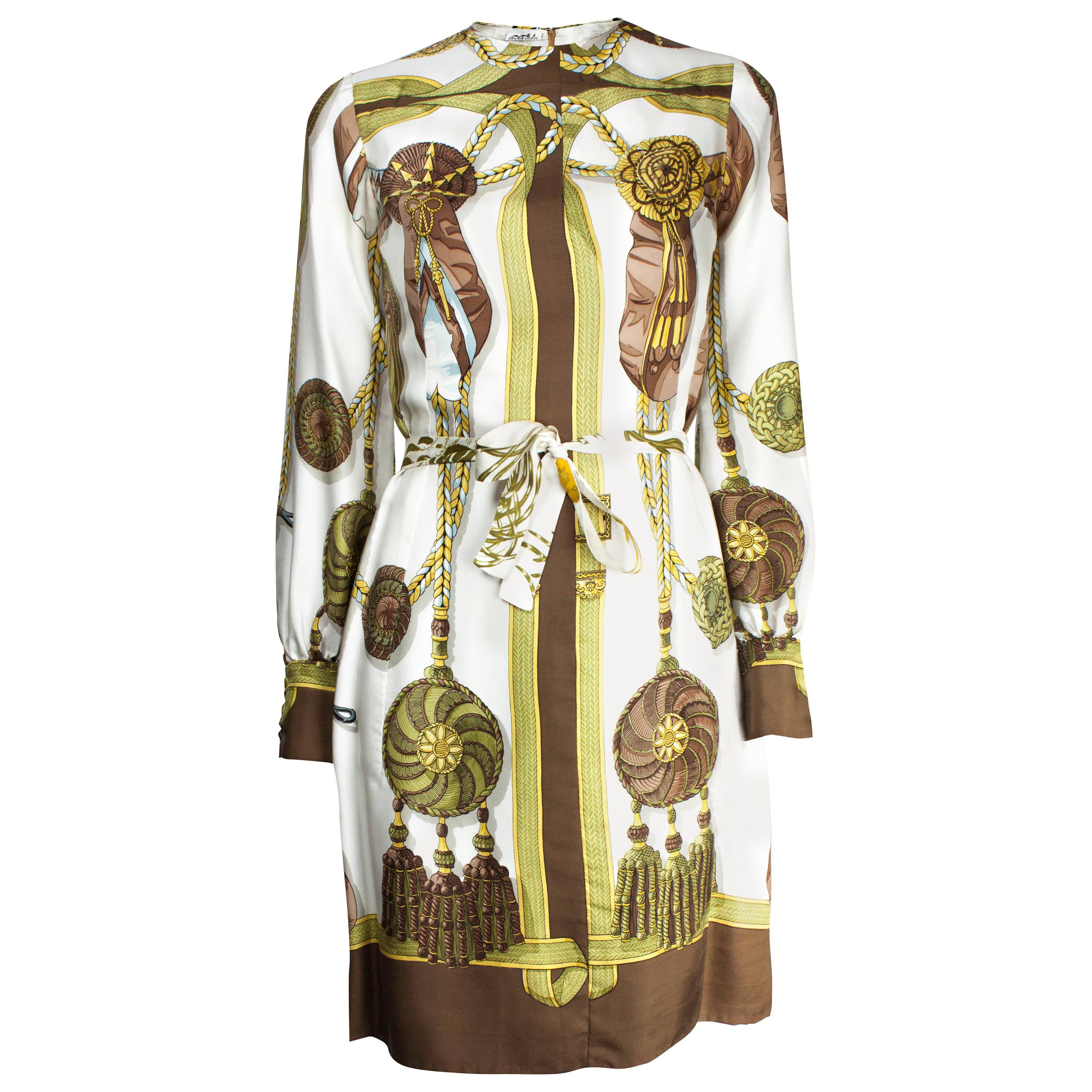 Rare Hèrmes “Frontlets and Medallions” Limited edition silk dress, circa 1968 For Sale