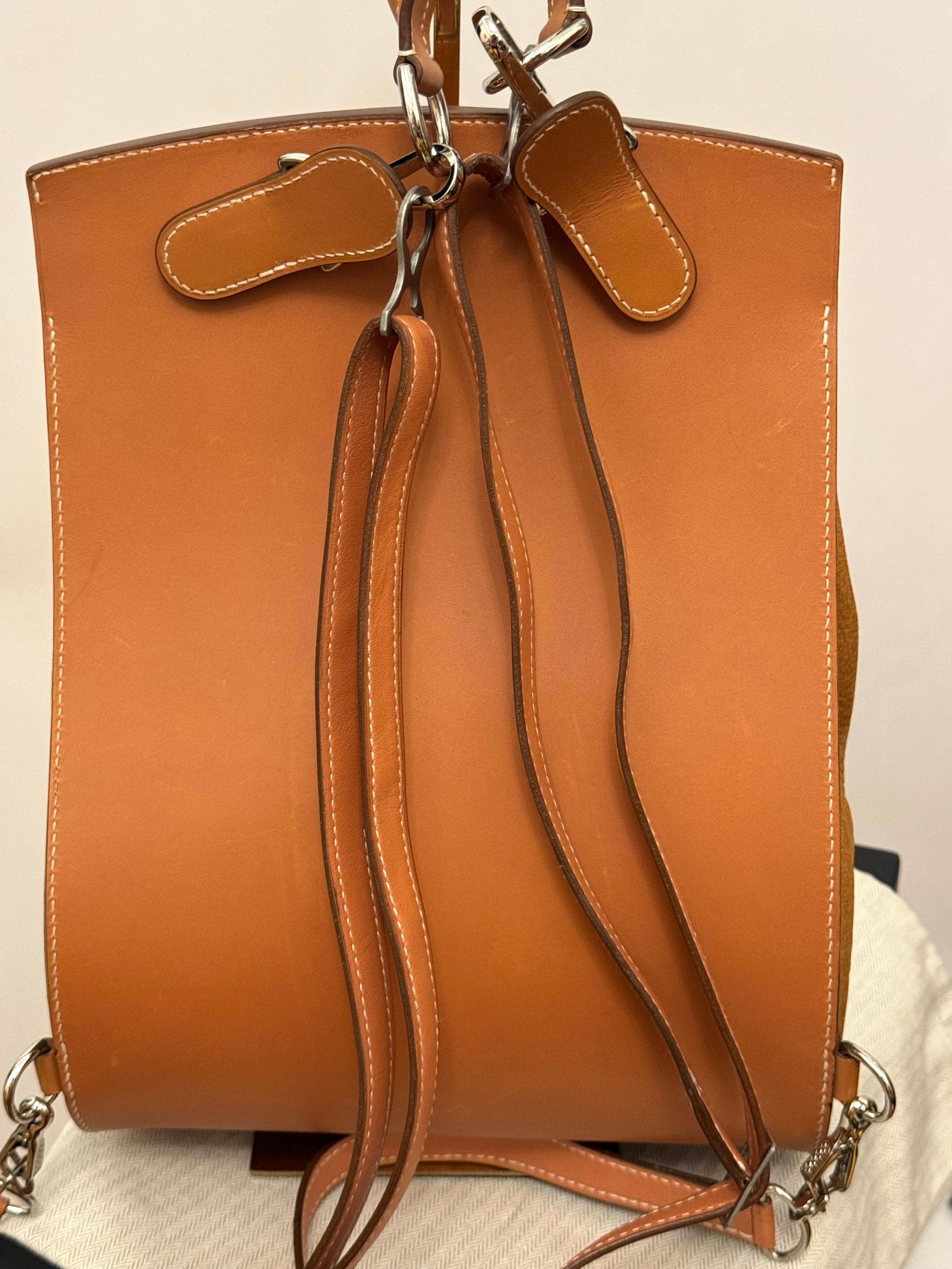 Rara borsa/zaino Hermes in pelle dorata Sherpa in vendita 9
