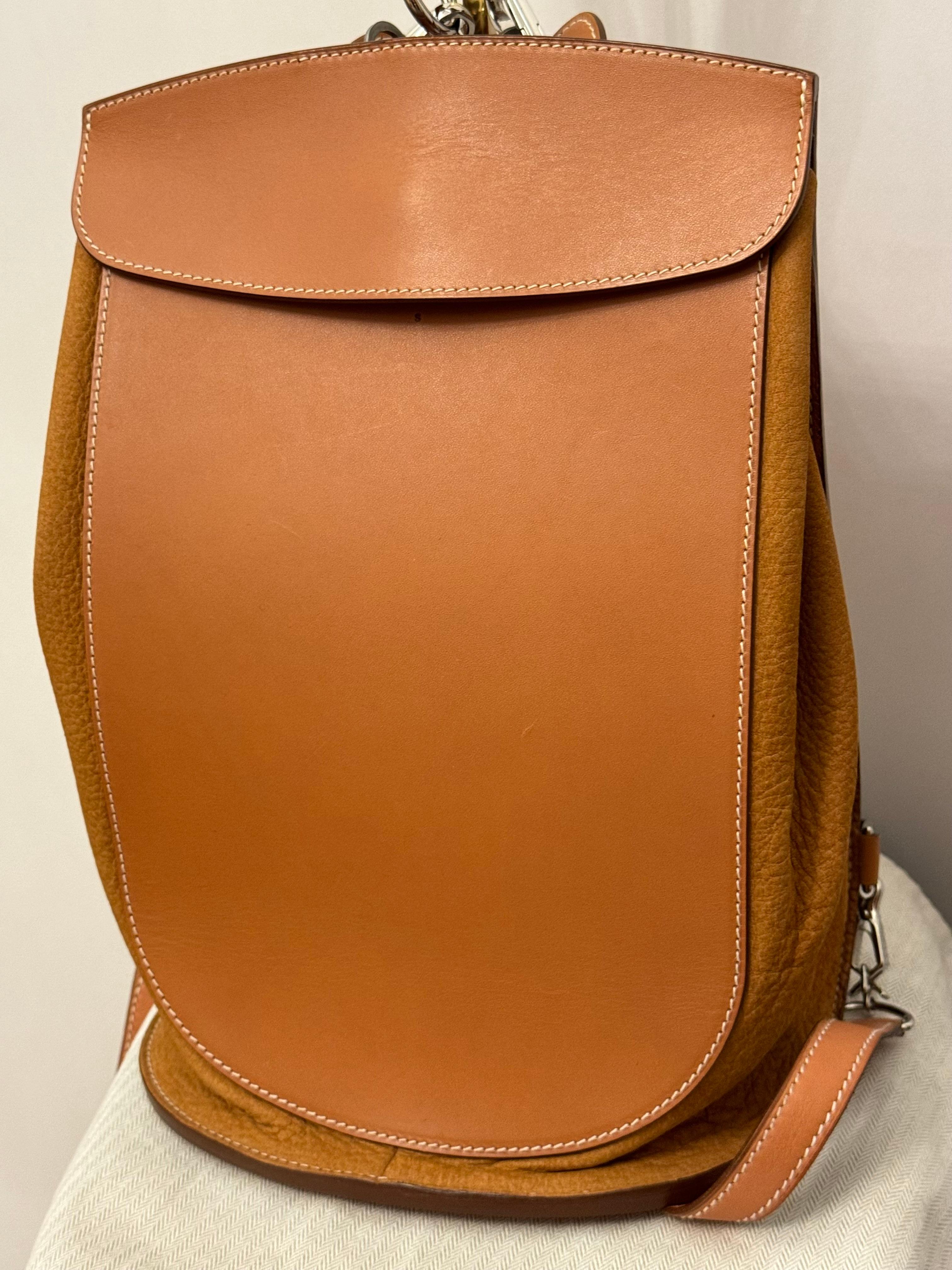 Rara borsa/zaino Hermes in pelle dorata Sherpa In condizioni ottime in vendita a PARIS, FR