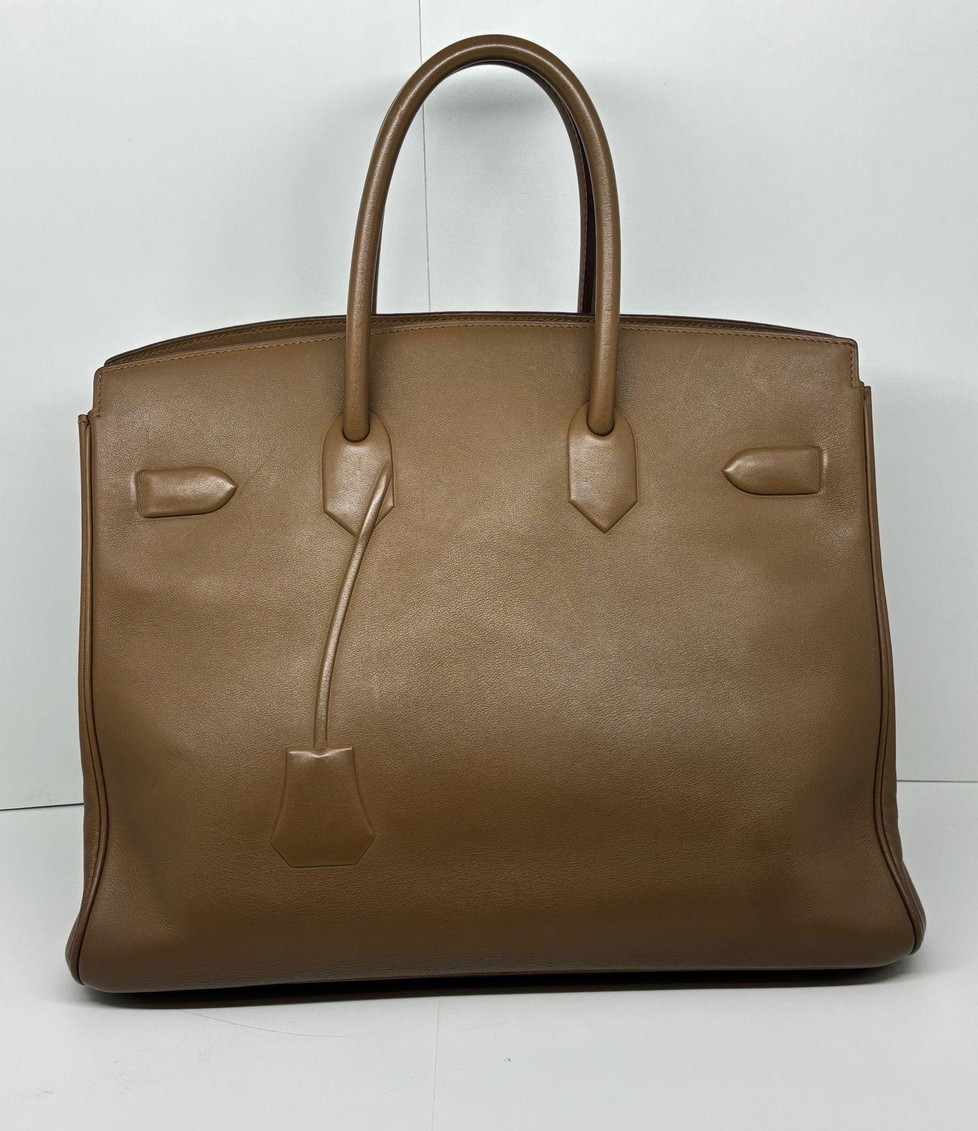 Rare Hermes Gold Swift Leather Shadow Birkin 35 Bag 10