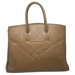 Rare Hermes Gold Swift Leather Shadow Birkin 35 Bag