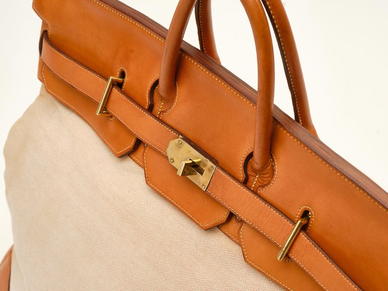 Hermes Haut-a-Courroies (HAC) 55 Nature Canvas Body and Barenia Leather H -  1978 For Sale at 1stDibs