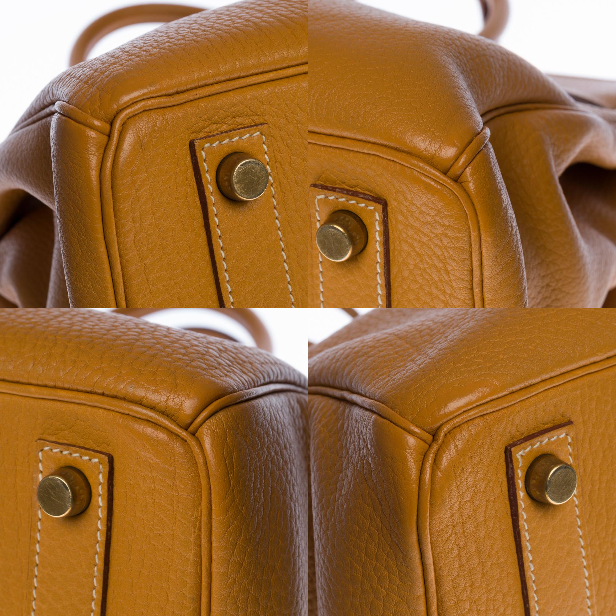 Rare Hermès Haut-à-Courroies (HAC) handbag in Gold Vache Ardennes leather, GHW 3
