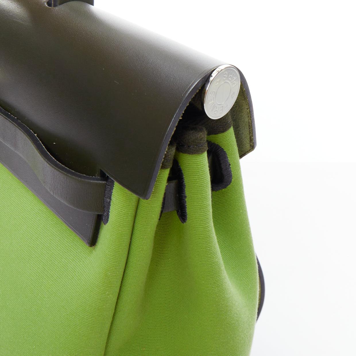 rare HERMES Herbag A Dos Vert Criquet green black canvas palladium backpack For Sale 5