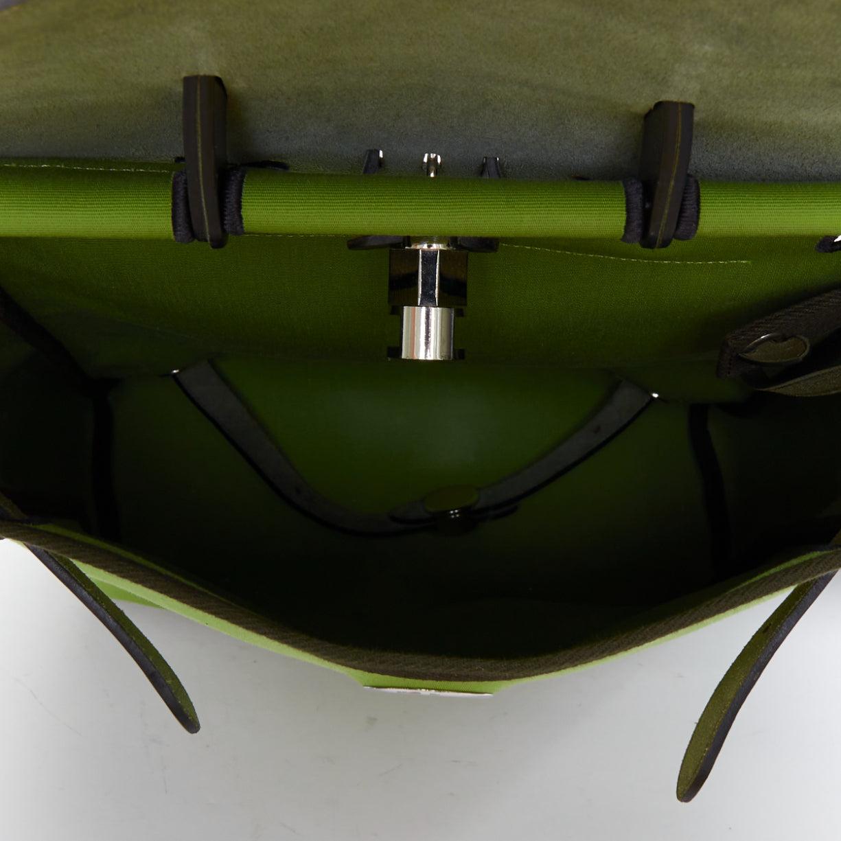 rare HERMES Herbag A Dos Vert Criquet green black canvas palladium backpack For Sale 7