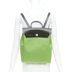 rare HERMES Herbag A Dos Vert Criquet green black canvas palladium backpack
