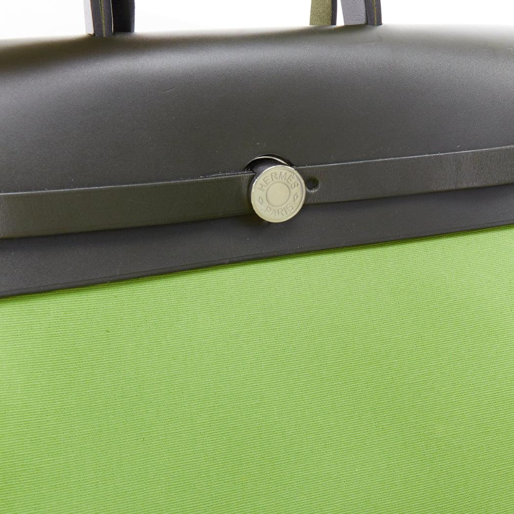 rare HERMES Herbag A Dos Vert Criquet green black canvas palladium backpack For Sale 2