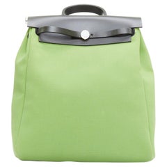 rare HERMES Herbag A Dos Vert Criquet green black canvas palladium backpack