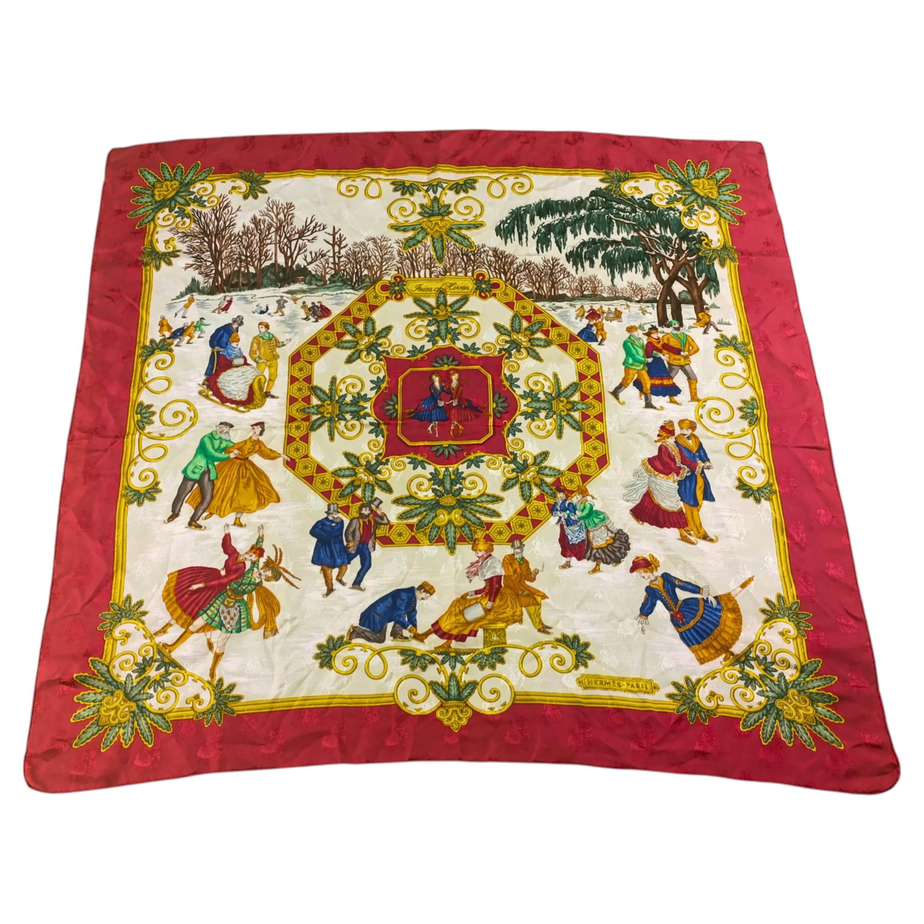 Rara sciarpa Hermès "Joies d'Hiver" in seta jacquard Carré 90, disegnata da Joachim Metz, Francia in vendita