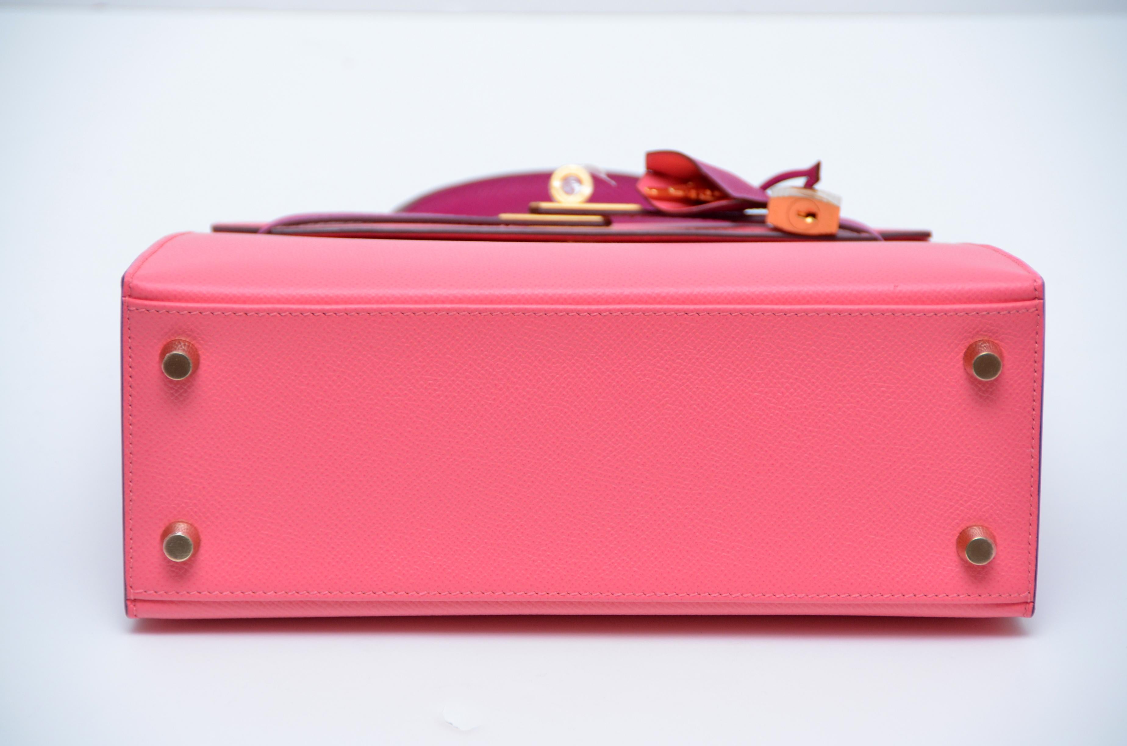 Hermes Kelly 25CM Rose Pourpre X Rose Azalee SO Gold Brush Hardware Epsom NEU 2