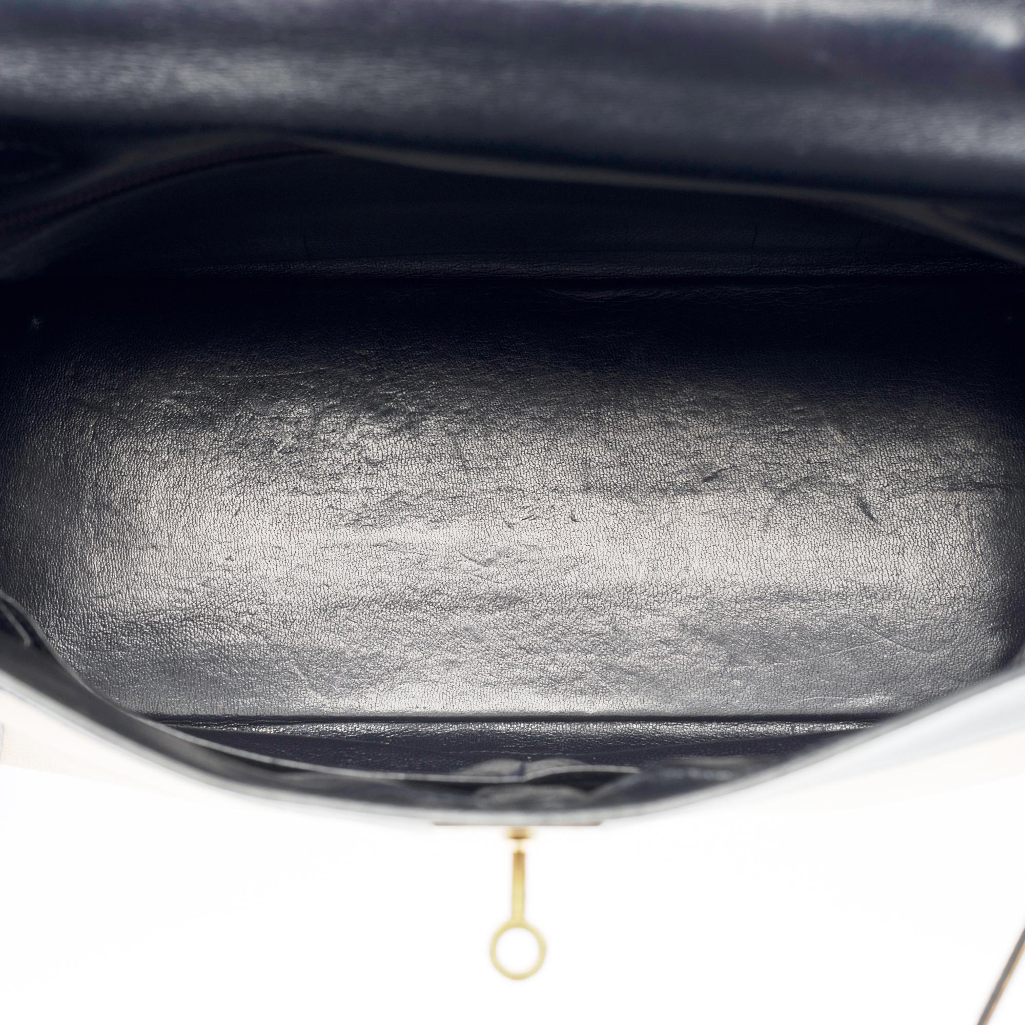 Seltene Hermès Kelly 28 Handtasche aus beigem Canvas und marineblauem Kalbsleder, GHW im Angebot 2