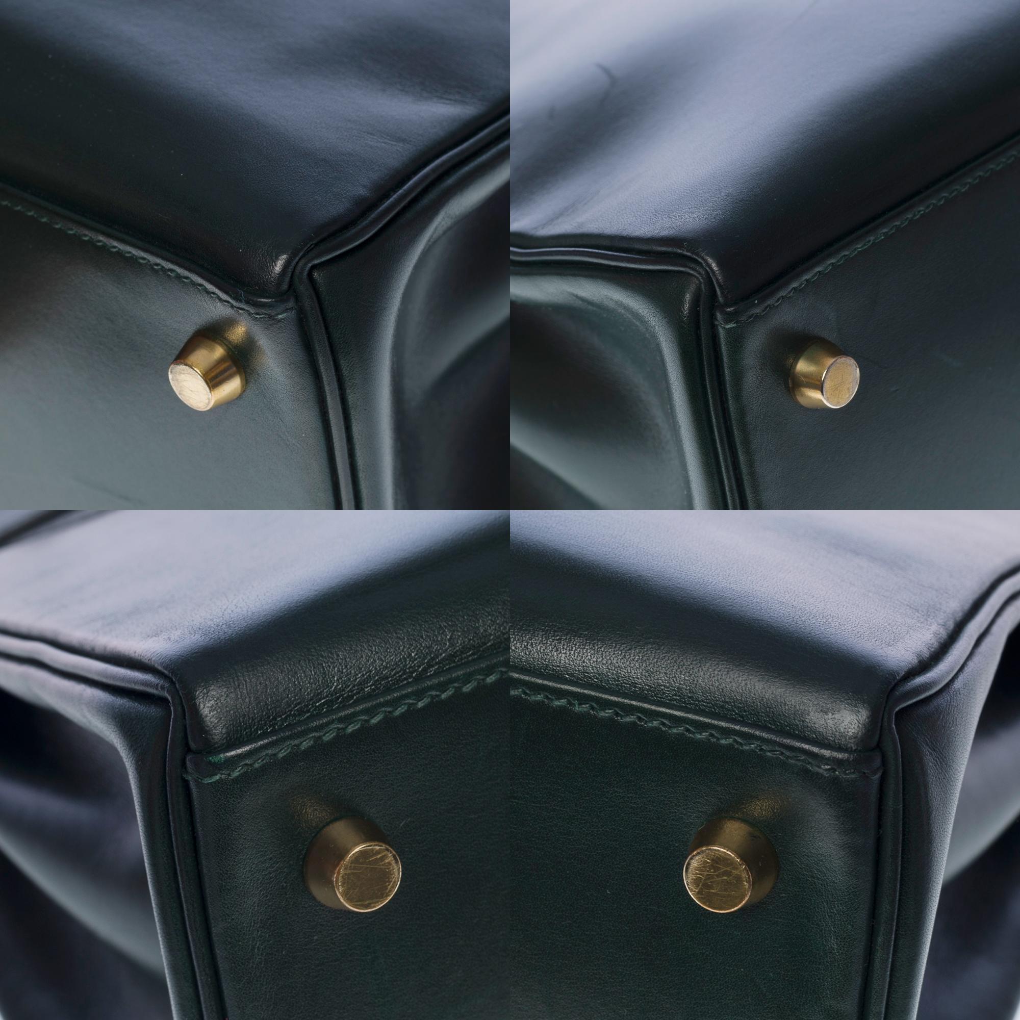 Rare Hermès Kelly 28 retourne handbag strap in green box calf leather, GHW 6