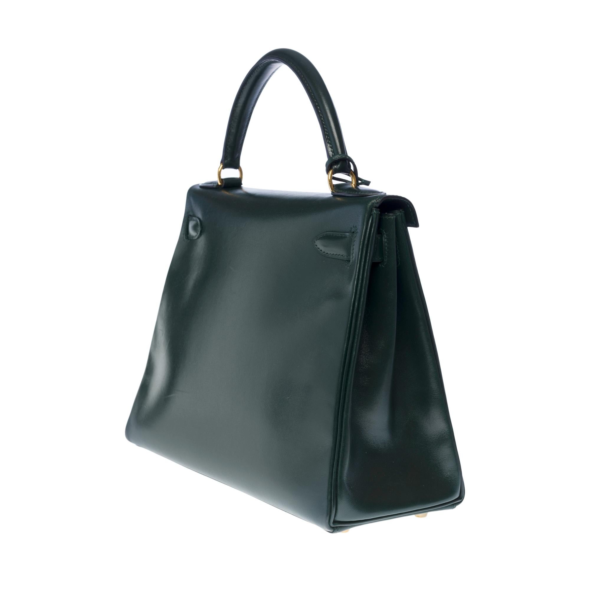 Women's or Men's Rare Hermès Kelly 28 retourne handbag strap in green box calf leather, GHW