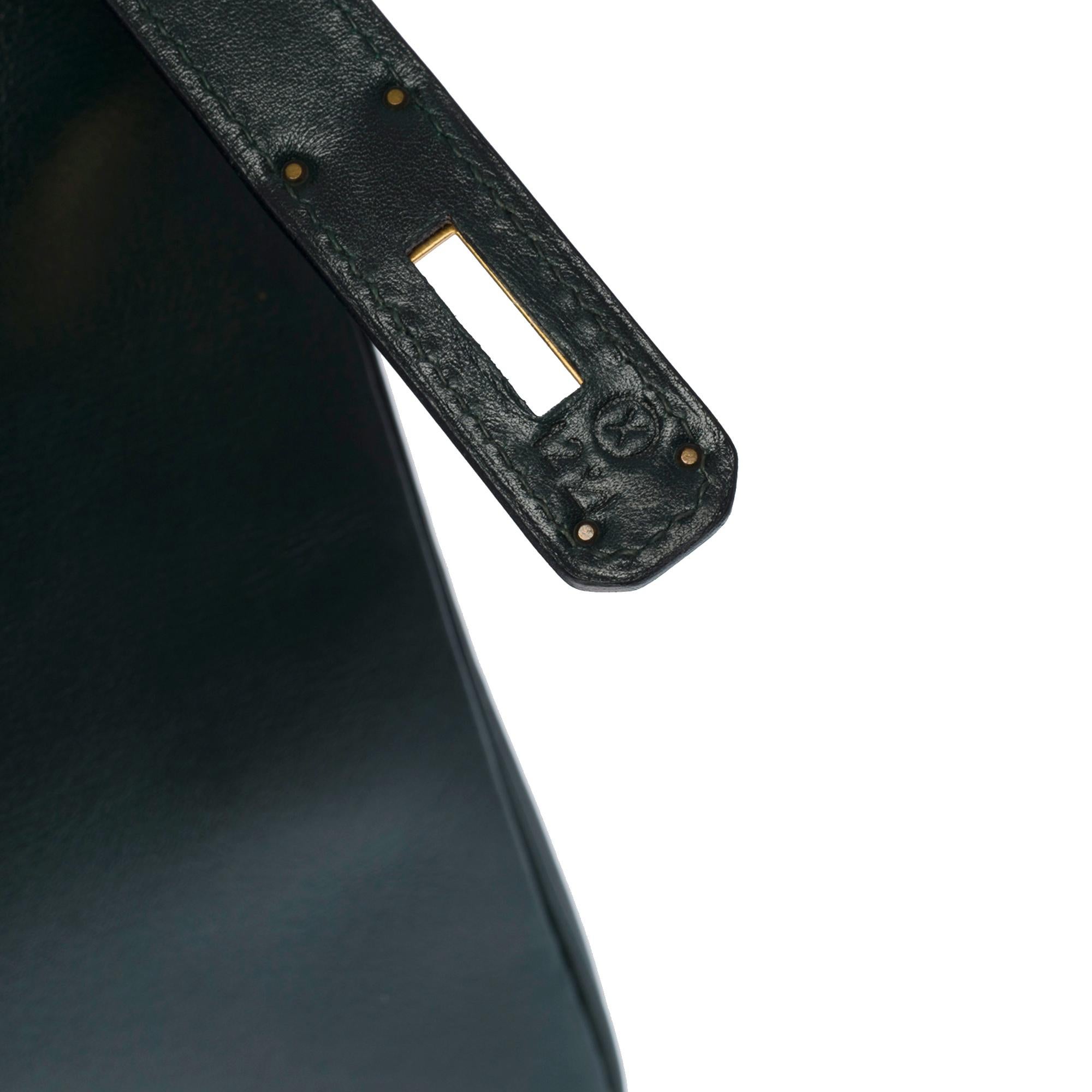 Rare Hermès Kelly 28 retourne handbag strap in green box calf leather, GHW 2