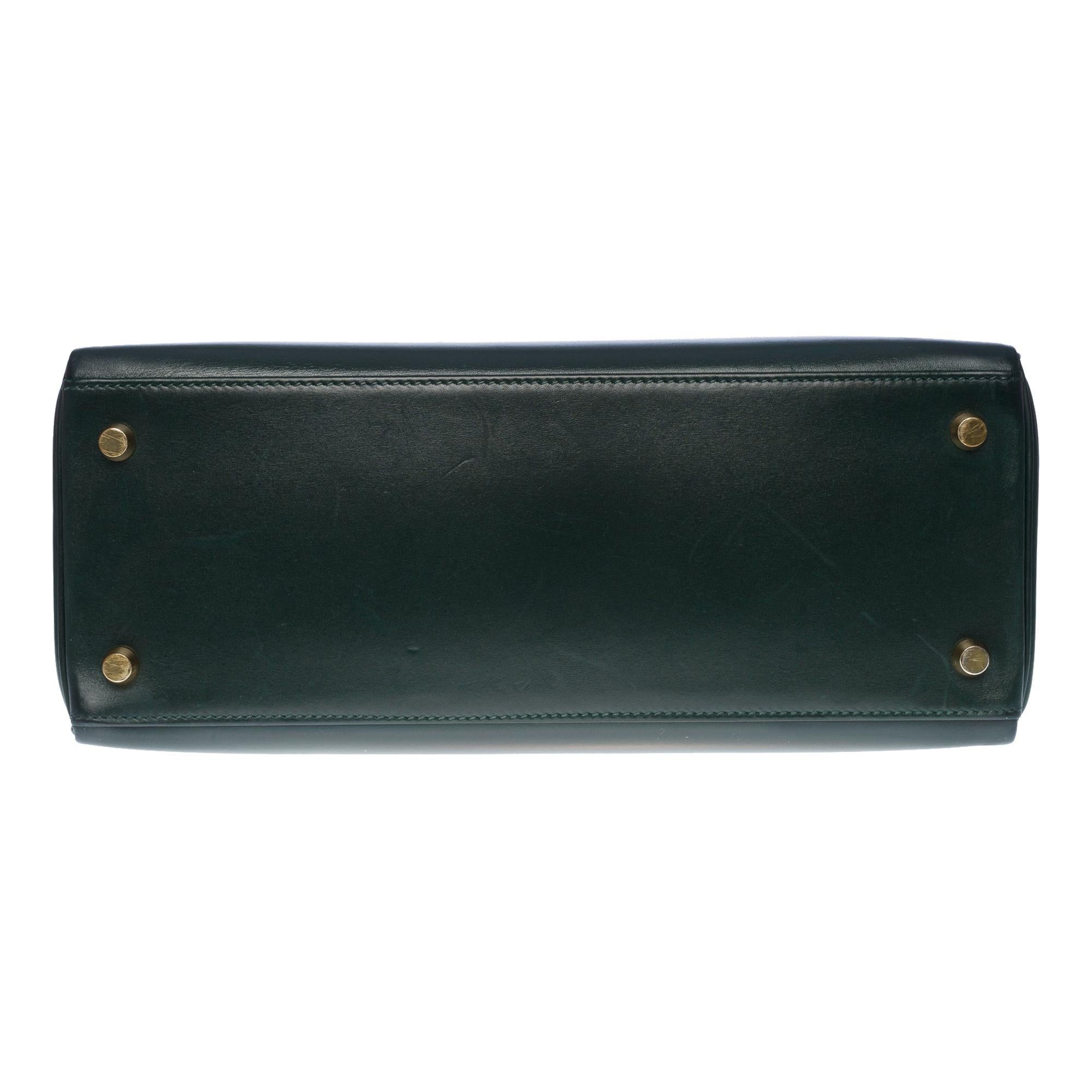 Rare Hermès Kelly 28 retourne handbag strap in green box calf leather, GHW 5