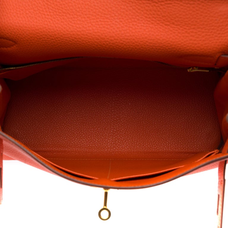 New Amazing Hermes Kelly 28 retourne handbag strap in Orange Feu