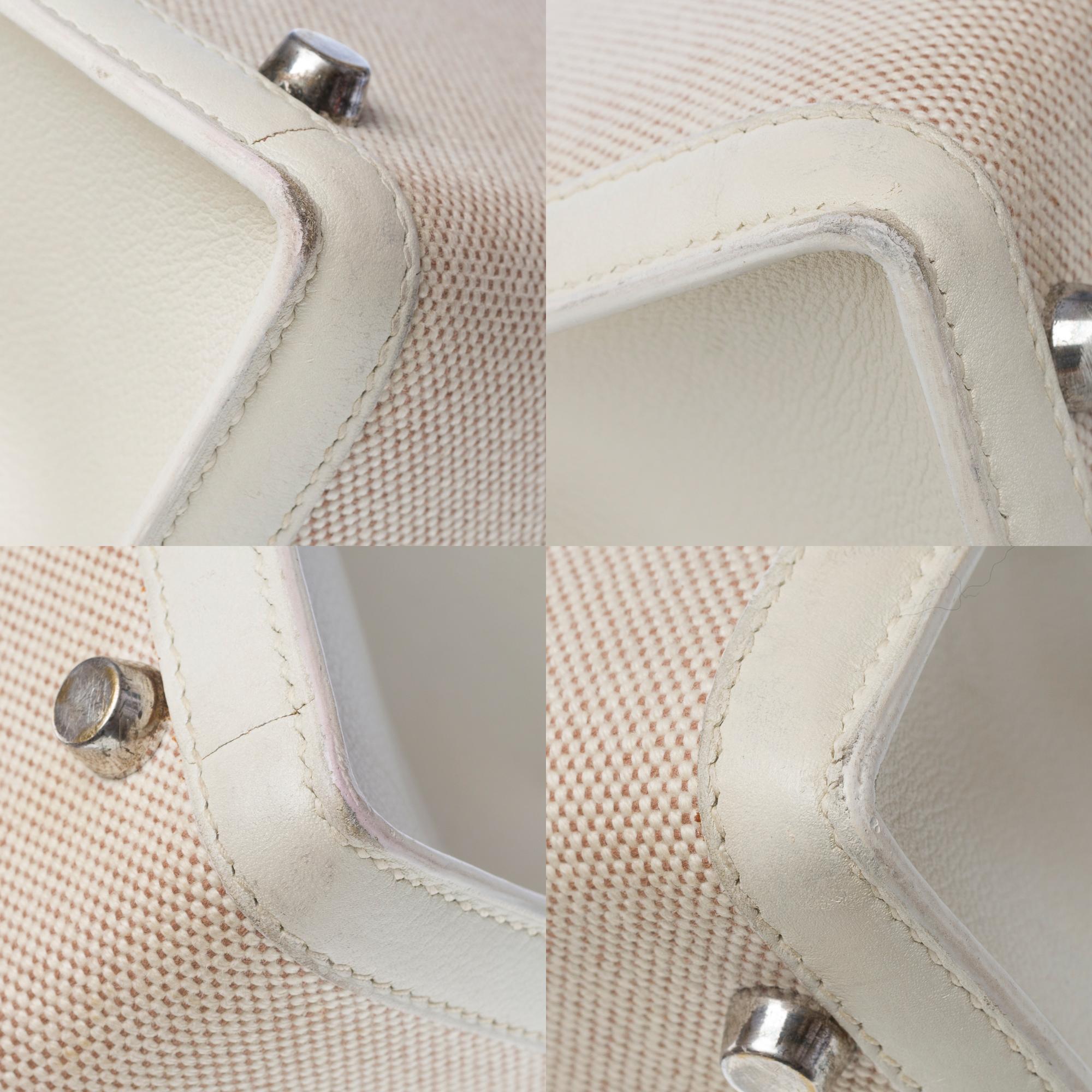 Rare Hermès Kelly 28 sellier handbag strap in White Canvas and Leather, PHW 7