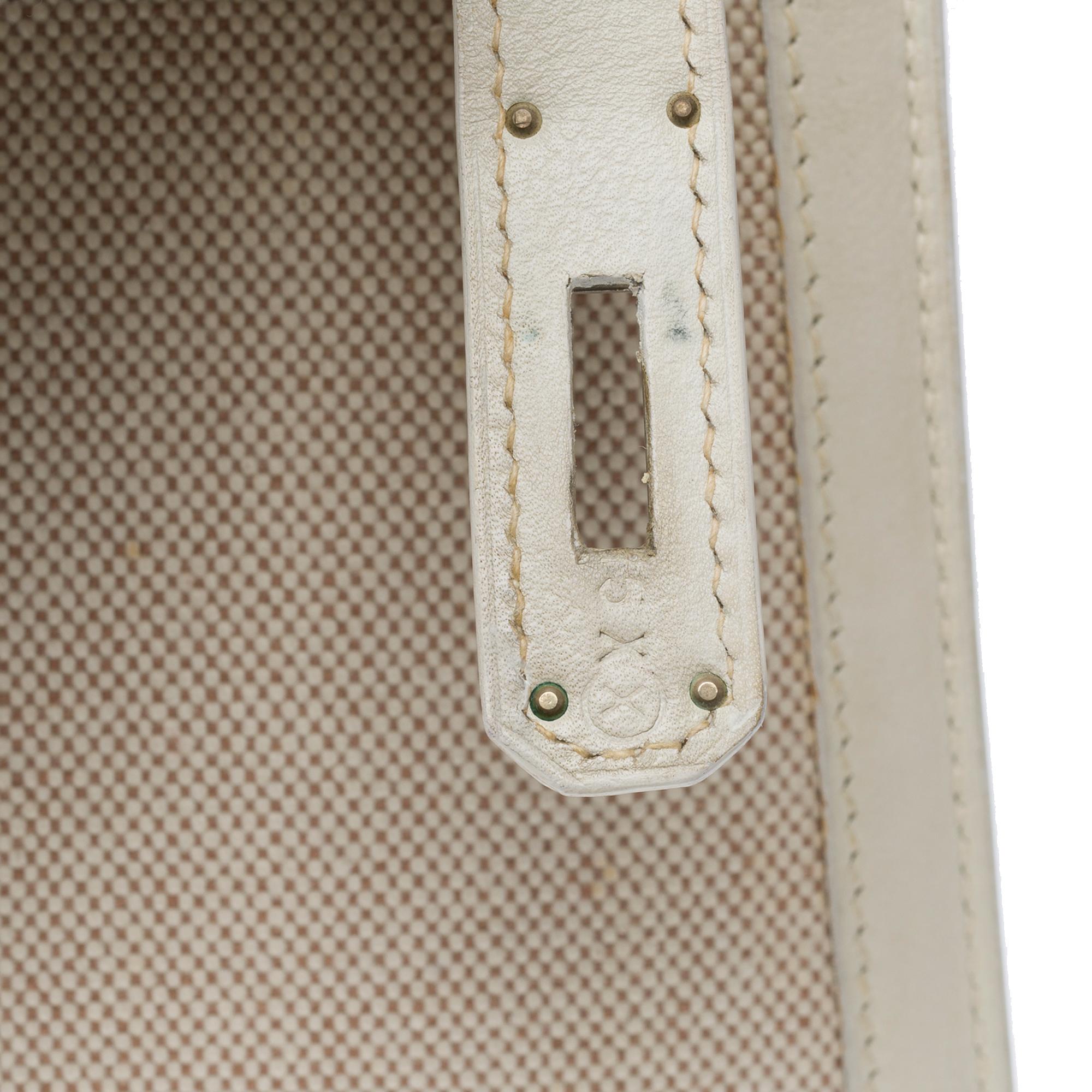 Rare Hermès Kelly 28 sellier handbag strap in White Canvas and Leather, PHW 3