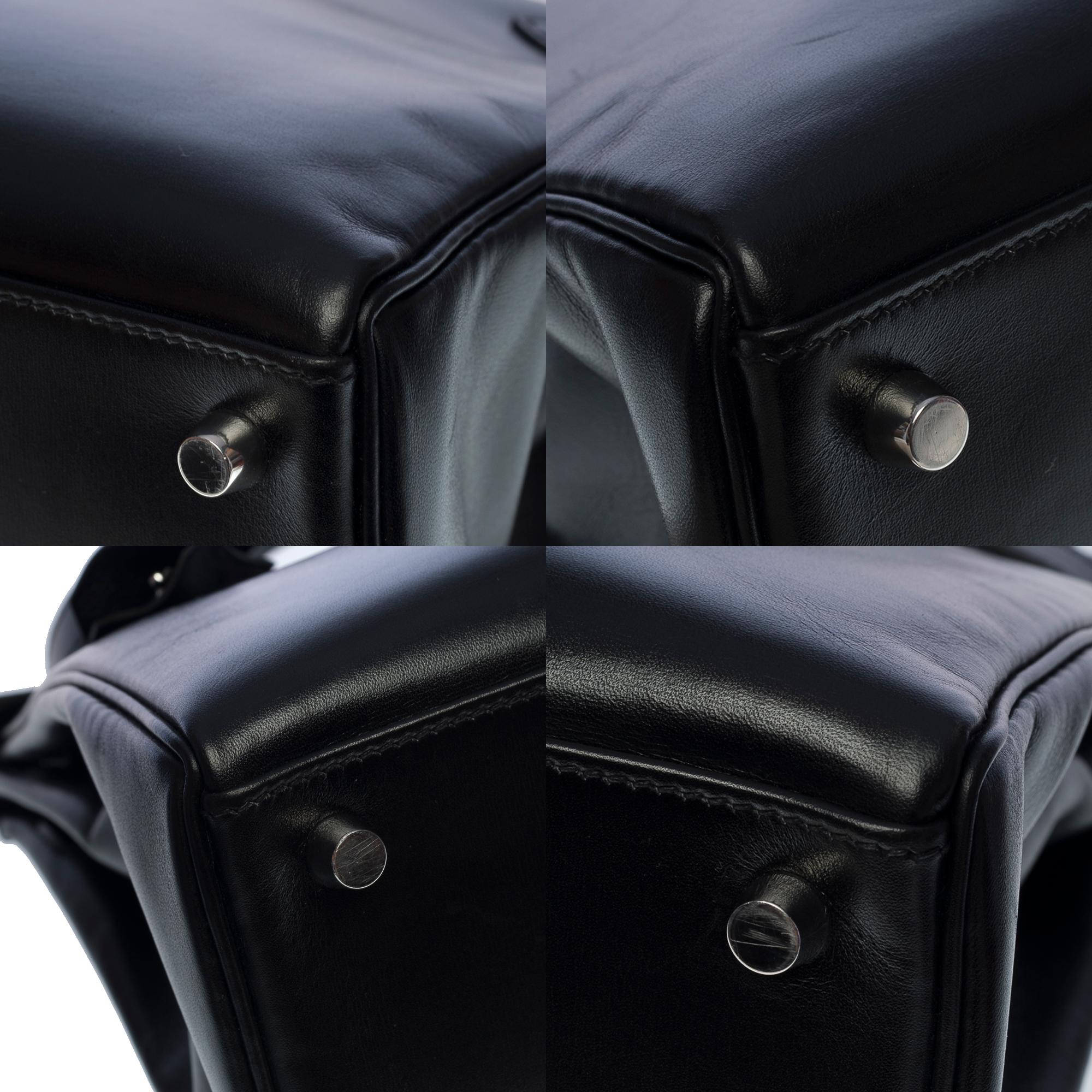 Rare Hermès Kelly 32 retourne handbag strap in black box calf leather, SHW 3