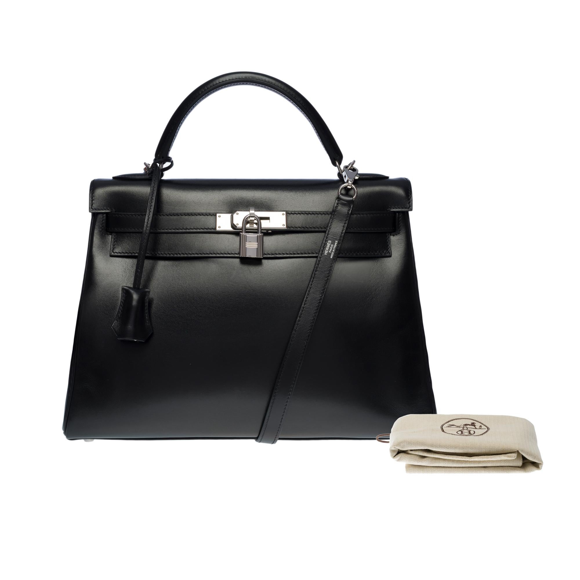 Rare Hermès Kelly 32 retourne handbag strap in black box calf leather, SHW 4