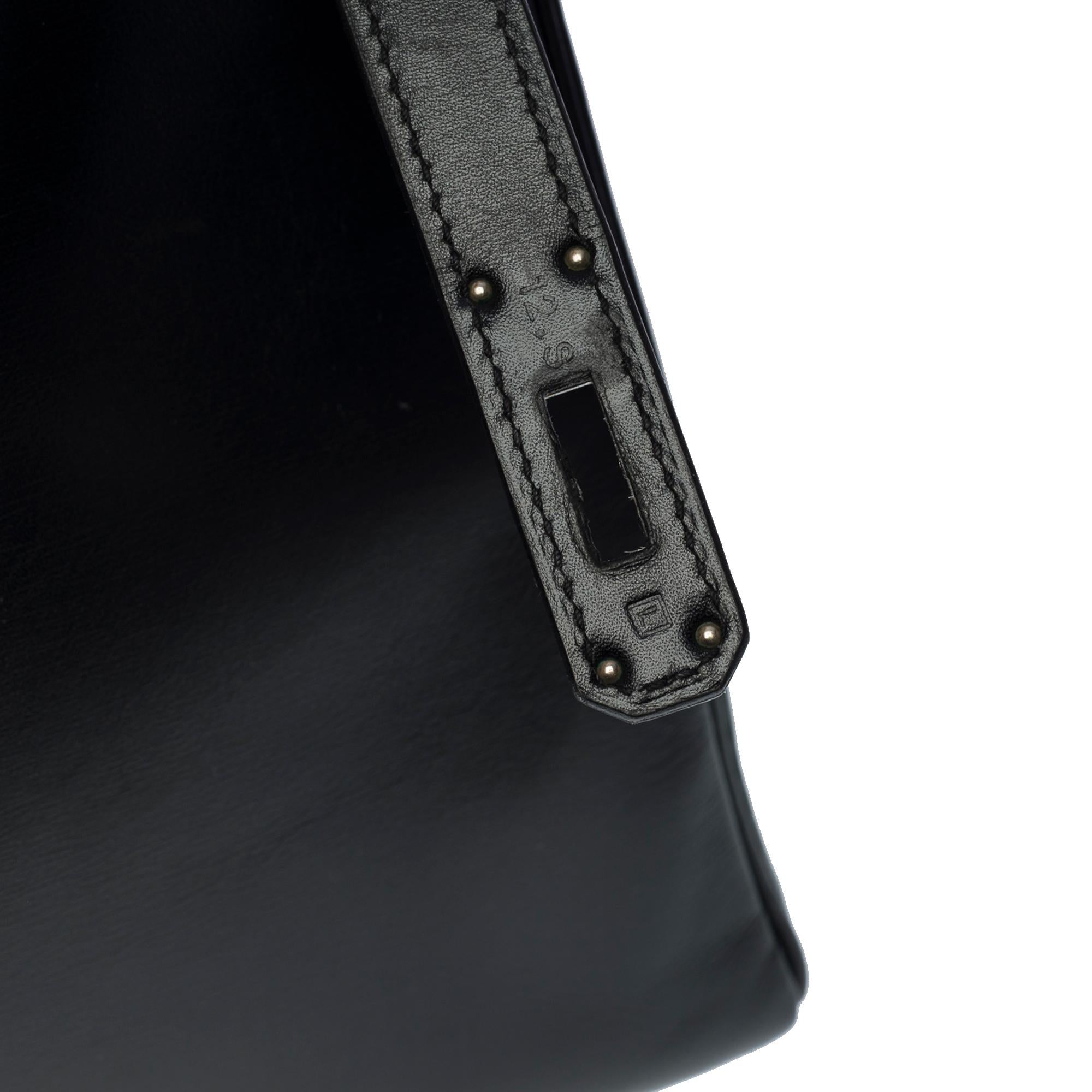 Rare Hermès Kelly 32 retourne handbag strap in black box calf leather, SHW In Excellent Condition In Paris, IDF
