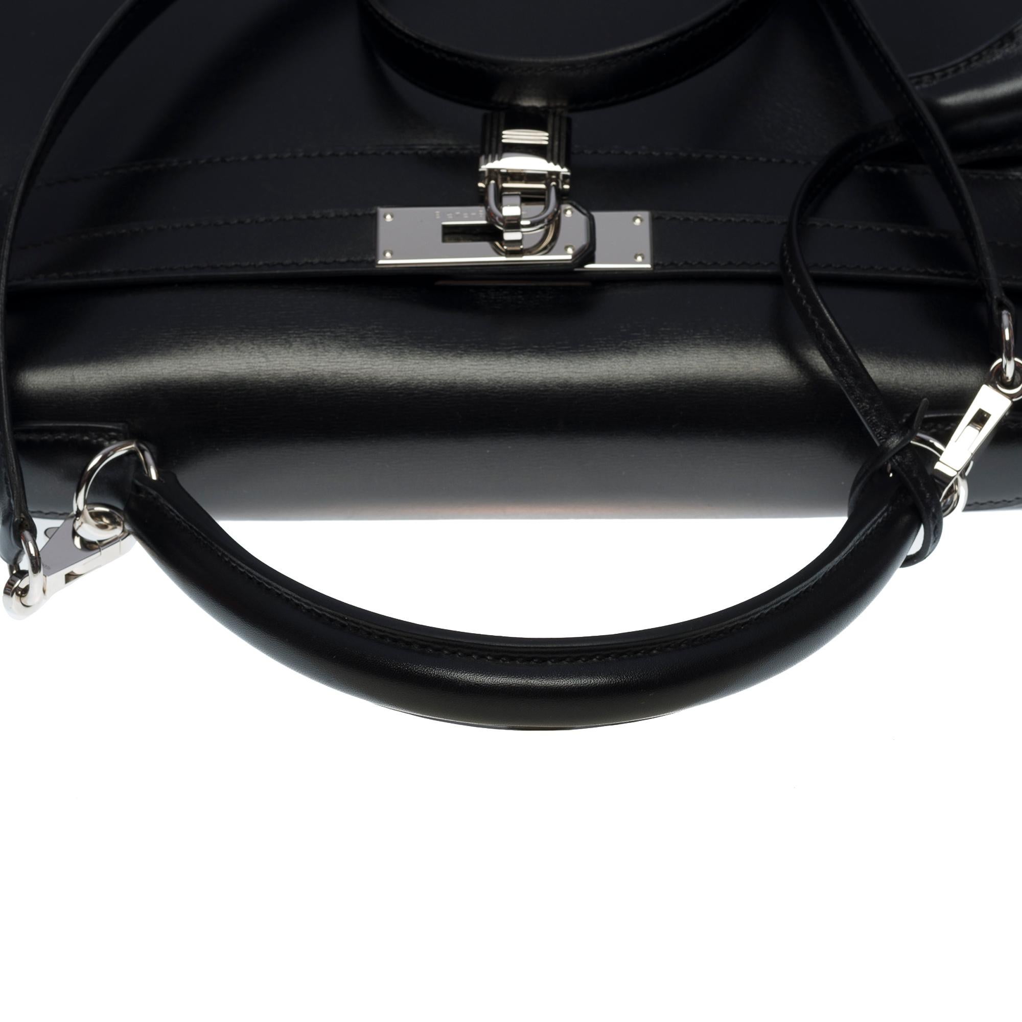 Rare Hermès Kelly 32 retourne handbag strap in black box calf leather, SHW 4