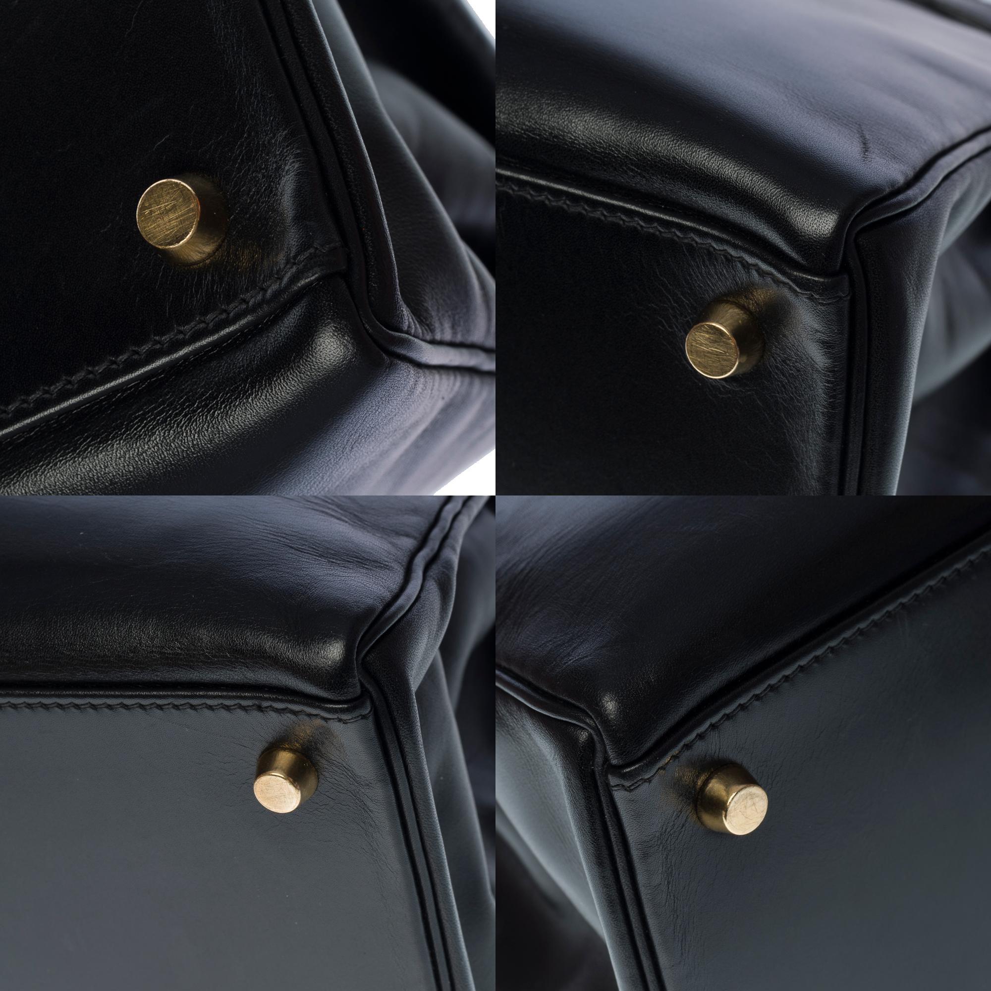 Rare Hermès Kelly 32 retourne handbag strap in black box calfskin leather, GHW 4