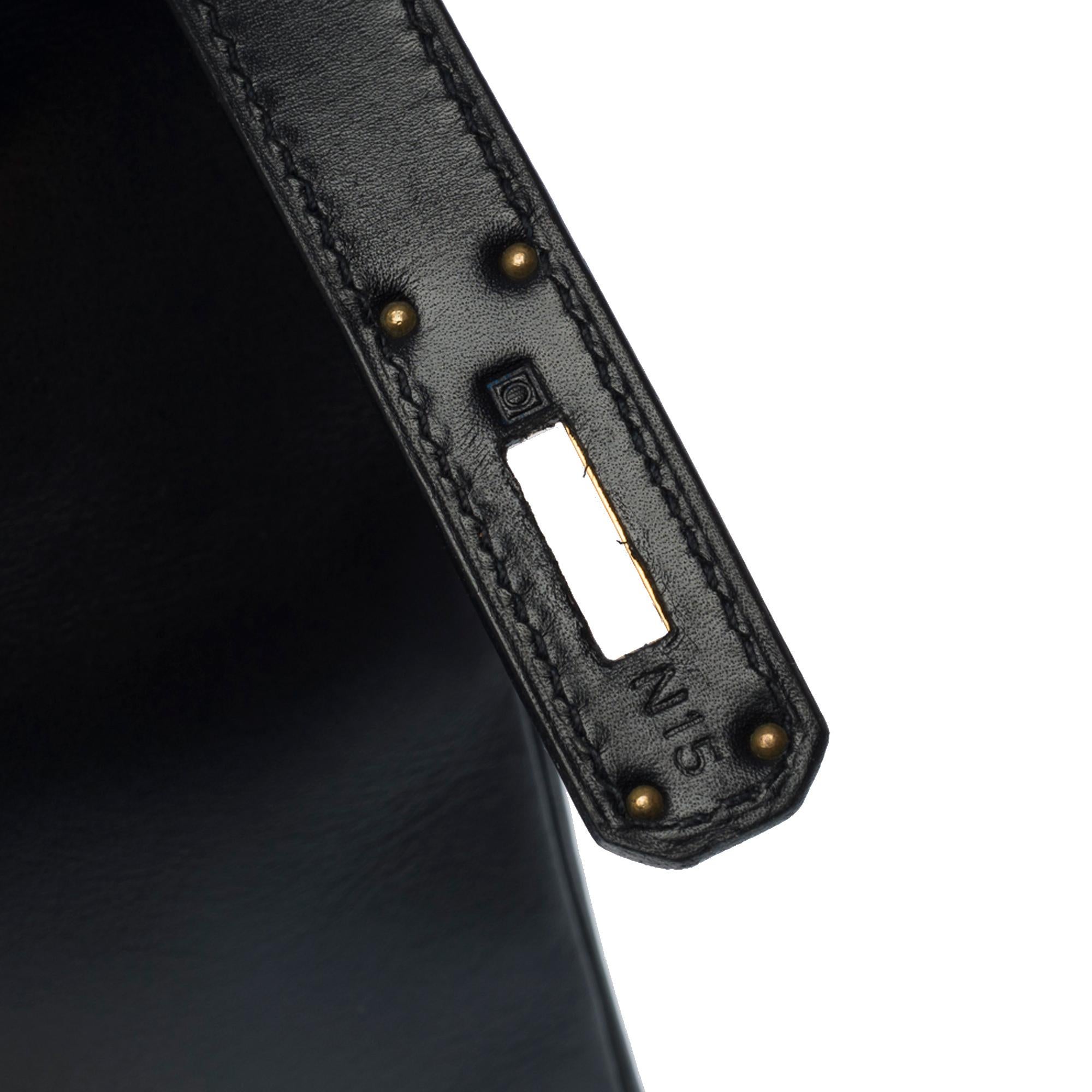 Women's or Men's Rare Hermès Kelly 32 retourne handbag strap in black box calfskin leather, GHW